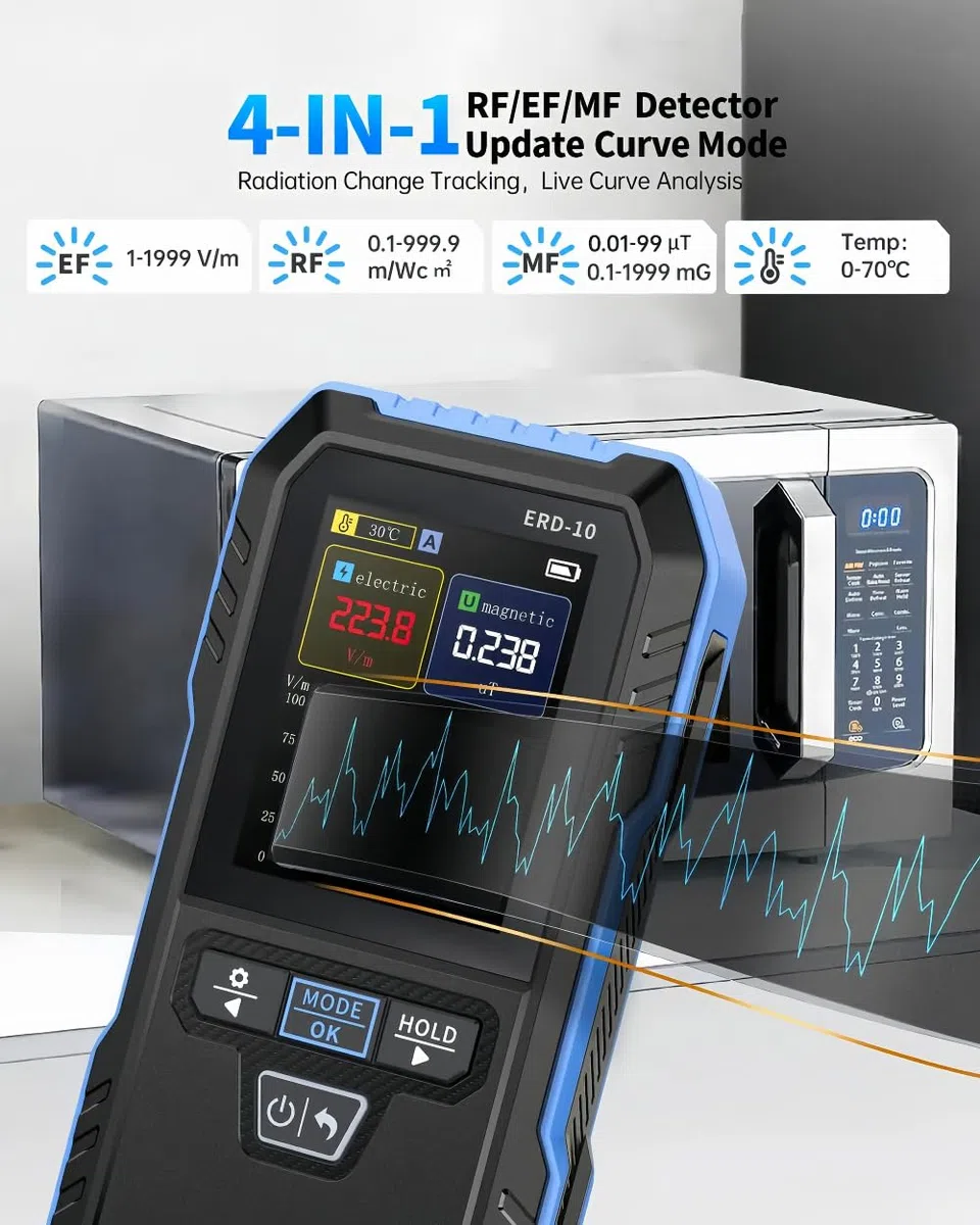 4-in-1-EMF-Messgerät ERD-10 Elektromagnetischer Felddetektor für EF-RF-MF-Temperaturmessung