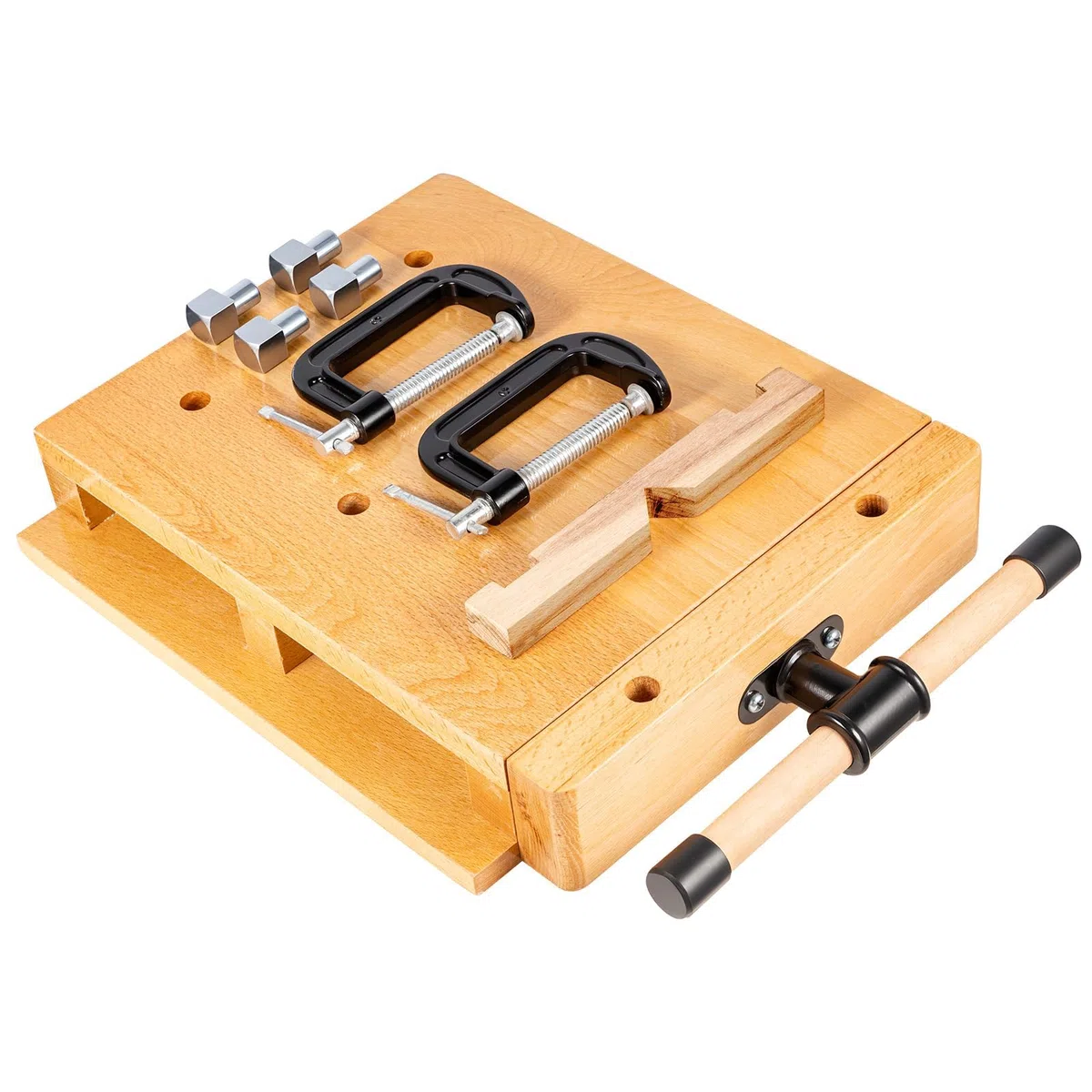 Tragbarer Tischschraubstock, Mini-Werkbank aus Buchenholz mit verstellbaren Spannbacken, mobiler Tischschraubstock 45 x 35 x 7 cm zum Hobeln und Spannen