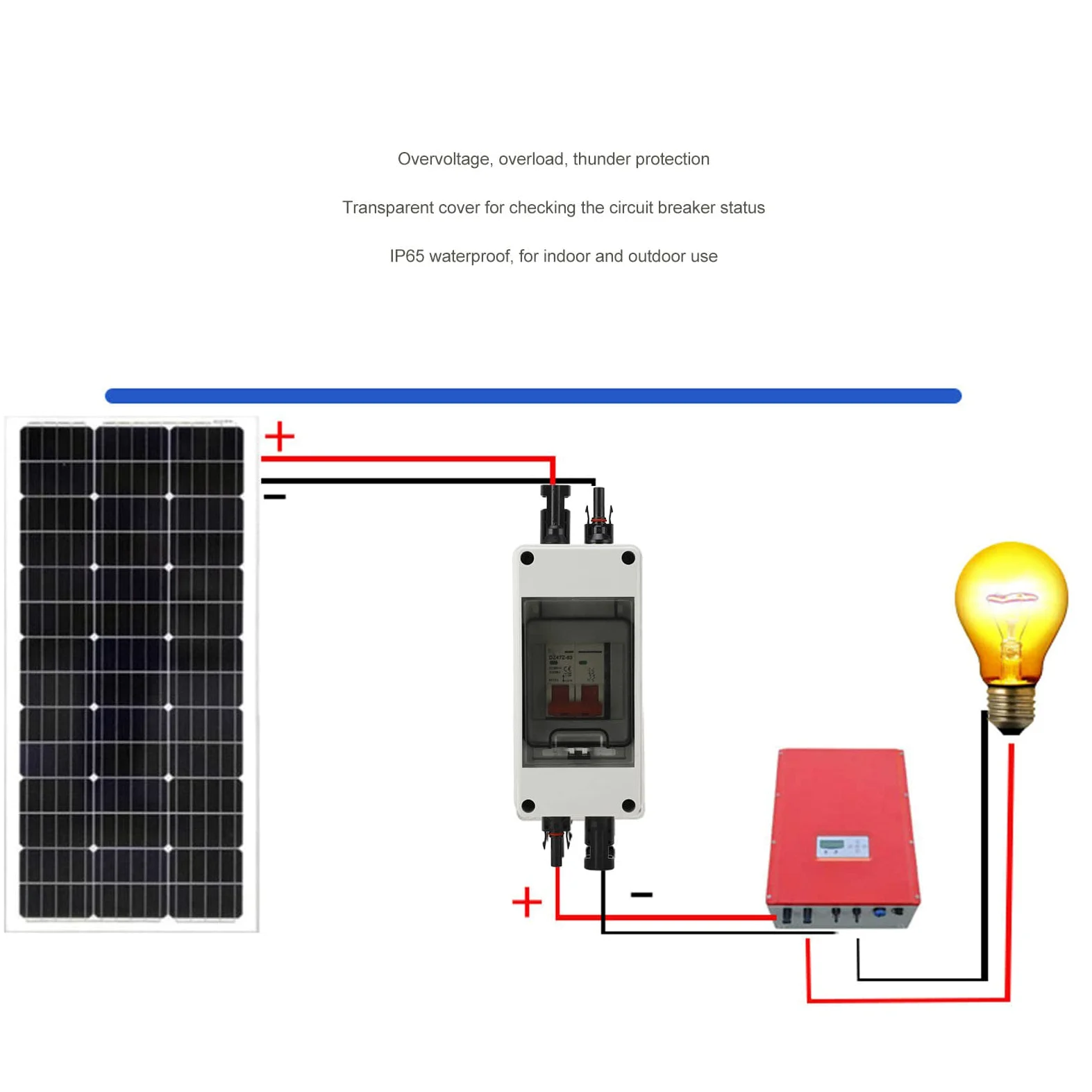 IP65 Wasserdichter 500-V-Solar-Photovoltaik-DC-Trennschalter-Kombikasten mit Donnerschutz für Innen-Außensysteme (32A)