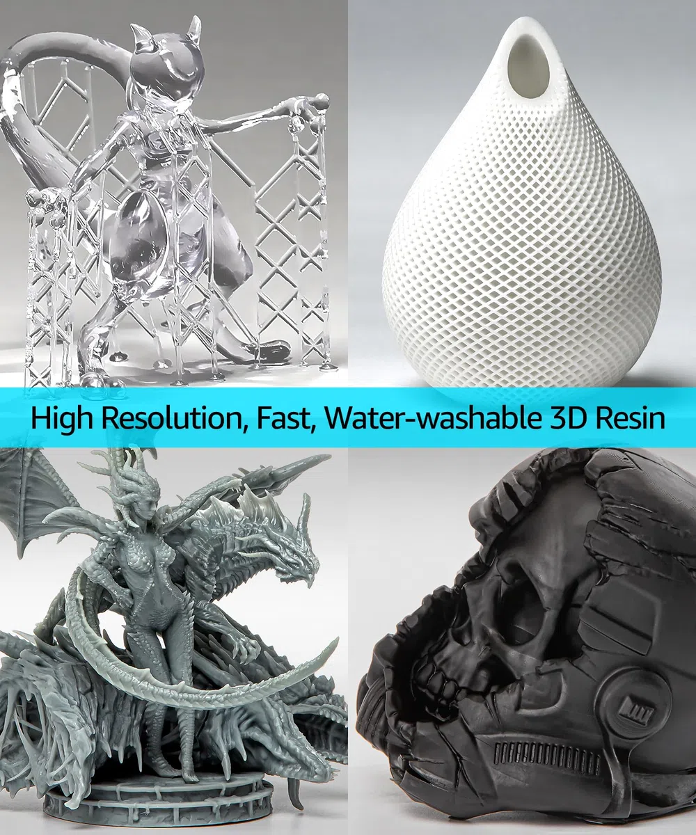 SuperFast 8K 22um Auflösung Wasserabwaschbares Harz, 0,5 Sek. Druck (50 um), hergestellt in Korea von 3DMaterials (1000g, Schwarz)