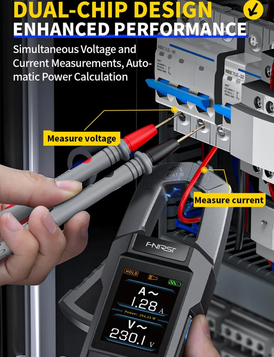 Digitale Intelligente Stromzange AC DC, 9999 Zähler TRMS, Kurvenaufzeichnung, Wiederaufladbares Zangenmultimeter, misst NCV, AC/DC Spannung, Strom, Durchgang, Kapazität, Diode, Widerstand, Temperatur