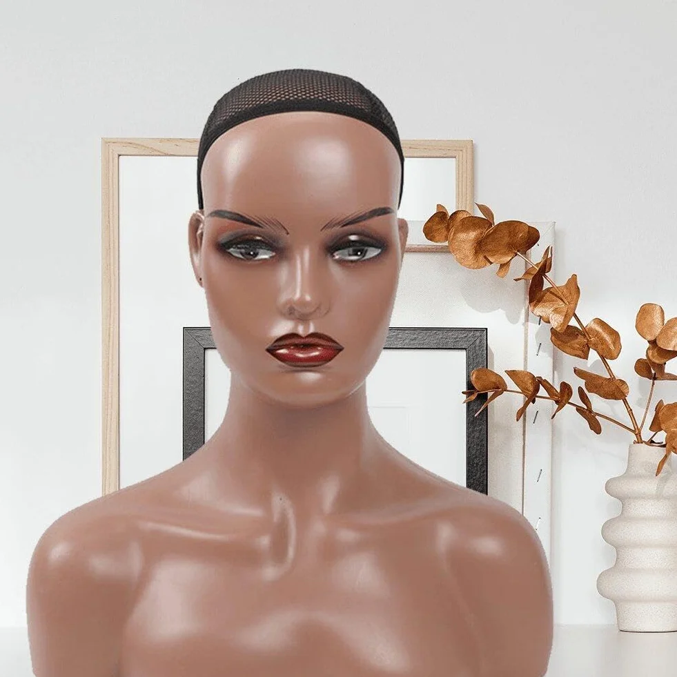 Weiblicher Realistischer Mannequin-Kopf Schultern, Afrikanisches Perücken-Display-Modell, Dunkelbraun, Beige Farben, Kopf Für Hut, Brille