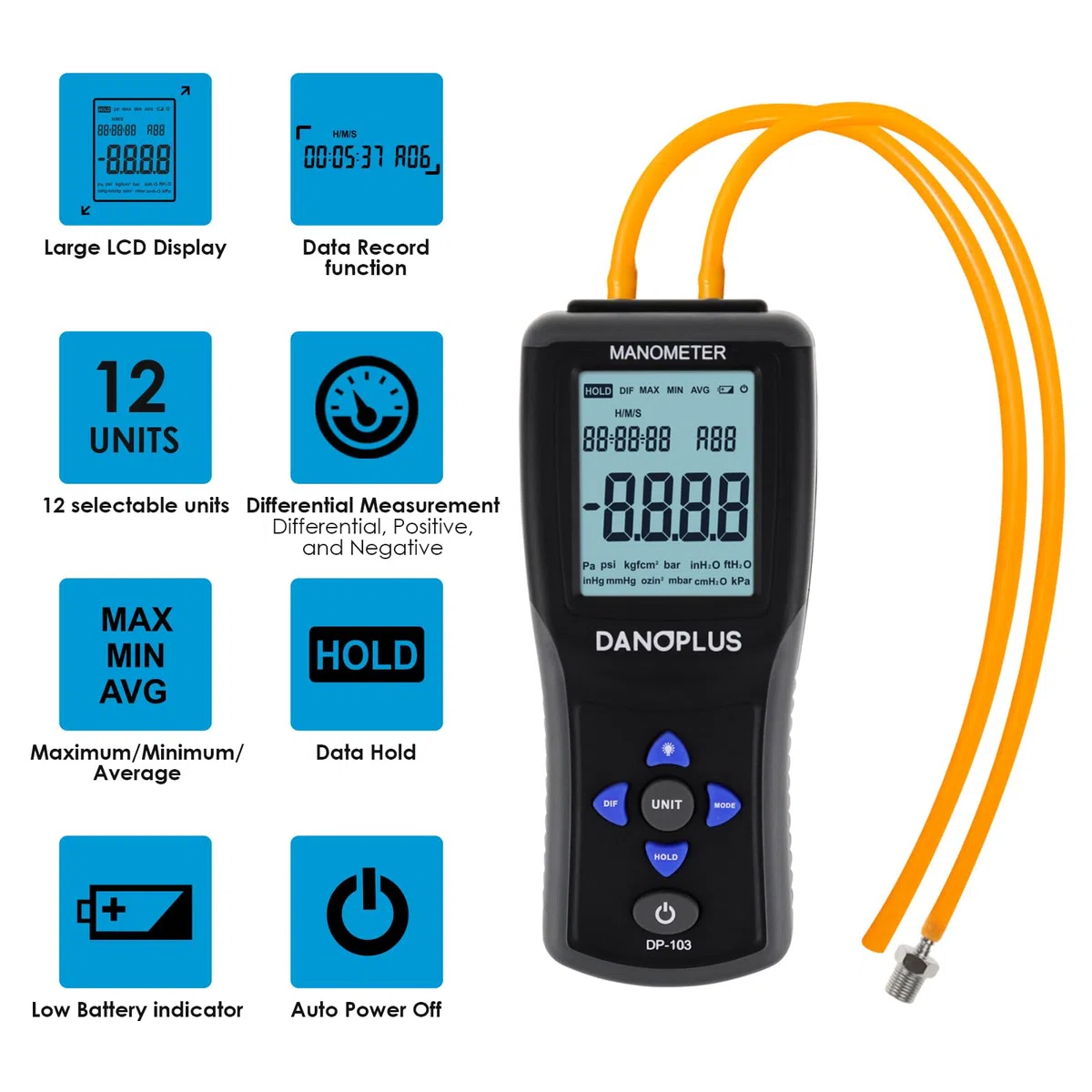 Manometer Digital Gas Pressure Tester Differential Pressure Gauge HVAC Air Pressure Meter with Backlight Data Record Function