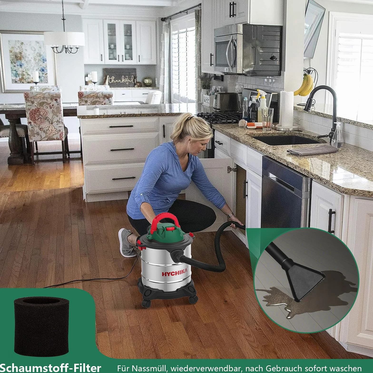 HYCHIKA Nass Trockensauger, 1200W Industriestaubsauger 20L Edelstahlbehälter, Nass- & Trockensauger Blasen, mit HEPA-Filter und Zubehör ideal für Industrie und Haushalt