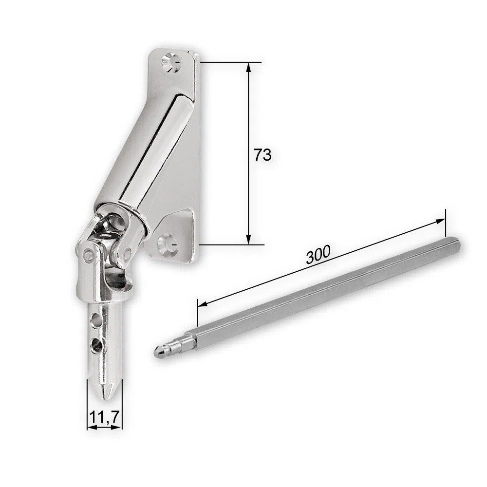 Gelenklager für Kurbelgetriebe, Schwenkbereich 90° (Grad), Platte 85 x 23 mm, vernickelt, inkl. Vierkantstab 300 mm x 6 mm, von EVEROXX®