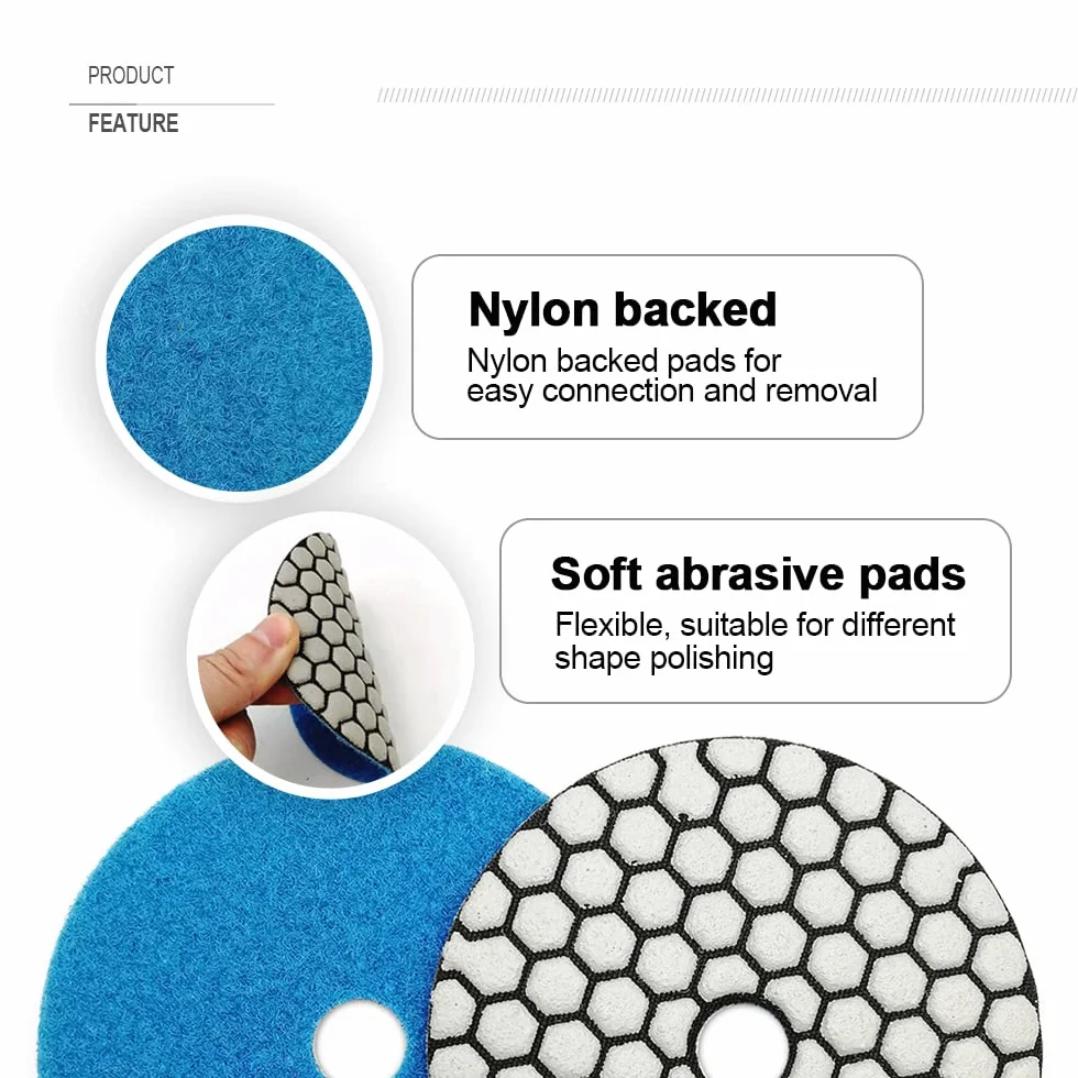 SHDIATOOL Trocken-Diamant-Polierpads Korn 50 6Stück und Gummi Backer Pad (1Set) Mit Rundschaft 100MM Beton Diamantschleifscheiben Marmor Granit Stein polieren