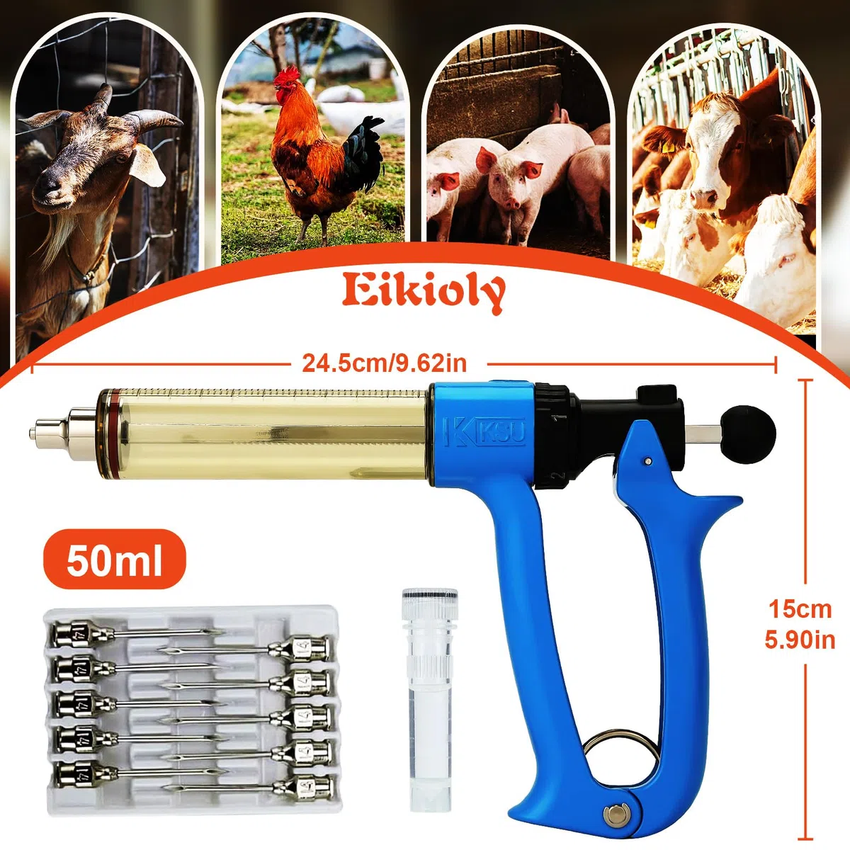 50 ML Viehspritze, Rinderspritze, halbautomatische kontinuierliche Spritze, Einstellbare Kontinuierliche Impfstoff Spritze, Geflügel- Und for Schweine, Rinder, Schafe, Bauernhof (blue, 50ML)