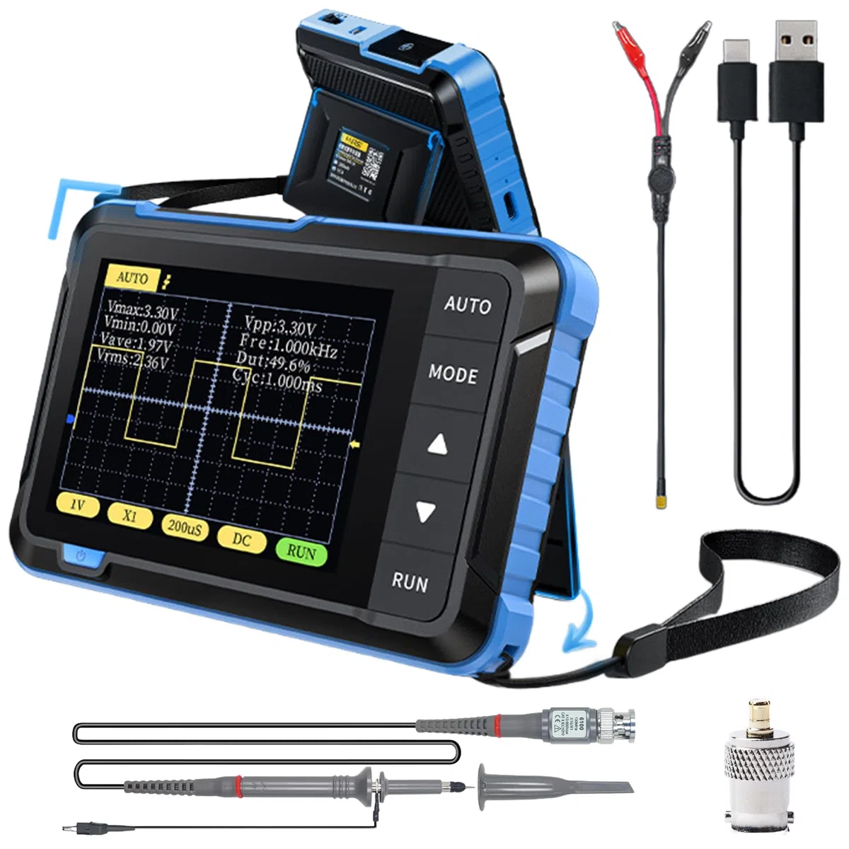Oszilloskop Handheld, Digital Handoszilloskop 400V 200KHz Bandbreite Abtastrate 2.5MS/s Tragbare Oscilloscope 2.8" TFT Auto/Nomal/Einzel Triggermodus Tasche Oszilloskope für Anfänger