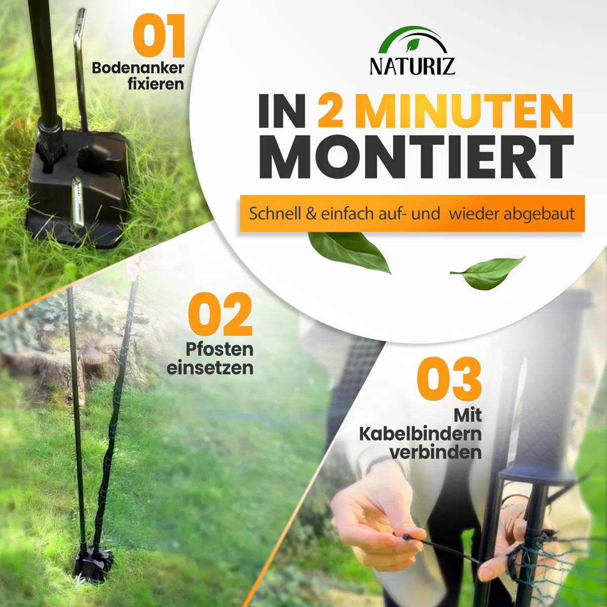 NATURIZ® Weidezaun Tor mit Einhand-Öffnung – mobiles Zauntor für Camping, Garten & Weide – Weidetor mit schnellem Auf- & Abbau, ohne Strom
