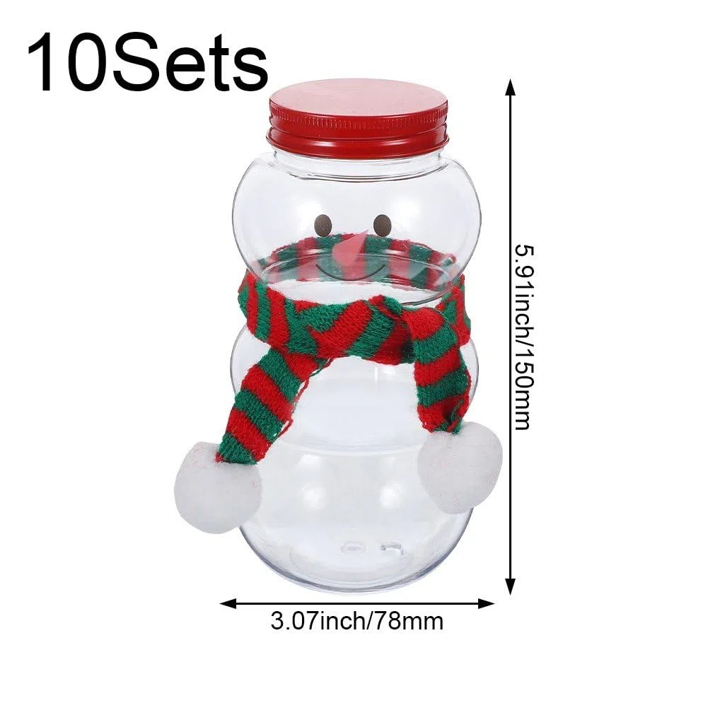 10 Sets Weihnachtliche Milchflaschen in Schneemannform Deckel, Weihnachtssüßigkeitsflaschen Schal, Weihnachtliche Leere Getränkeflaschen Für Getränke
