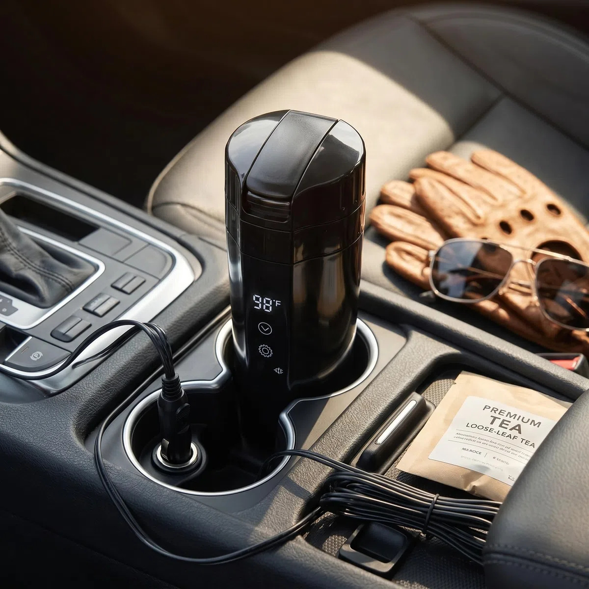 Elektrisch beheizter Thermobecher 400ml, Autobecher mit LED Anzeige und tropfsicher für Auto, LKW, SUV