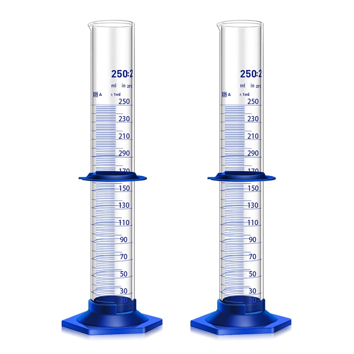 Messzylinder, dickes Glas, Laborzylinder, 250 ml, 2 Stück