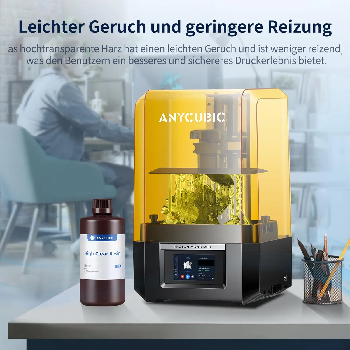 ANYCUBIC Hochtransparentes 3D Drucker Resin, UV 405nm Standard Rapid Photopolymer Resin, Vergilbung Widerstehen, Lang anhaltende Klarheit für den LCD/DLP 3D Printer (High Clear,1000g)