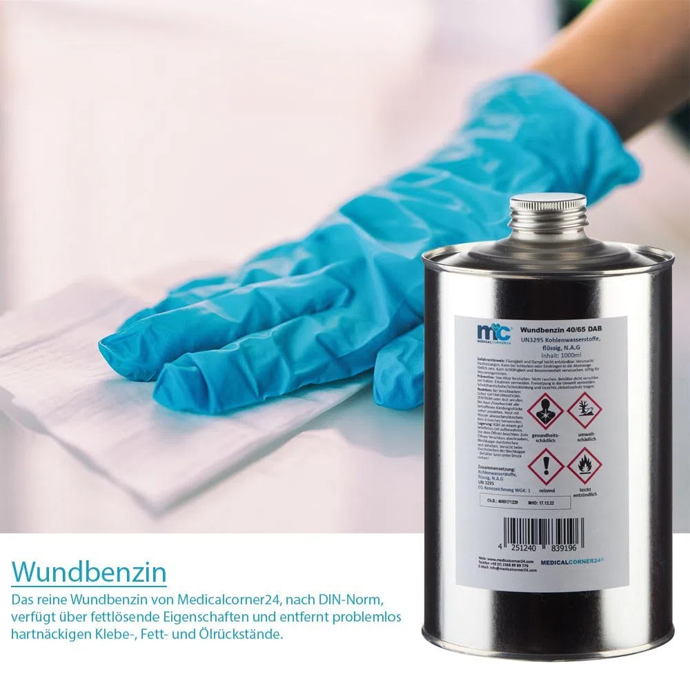 Medicalcorner24 Wundbenzin 40/65 Lösungsmittel Reinigungsmittel Leichtbenzin 3 x 1 Liter