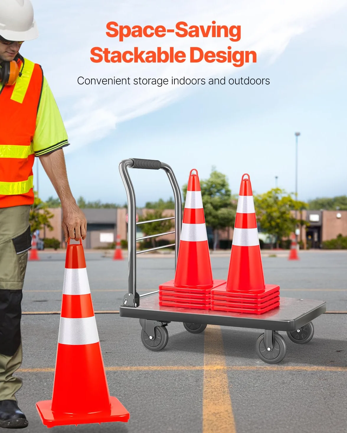 VEVOR 2 tlg. Sicherheitskegel Verkehrskegel PVC-Baukegel, 2 Reflektierende Kragen, Verkehrskegel mit Beschwerter Basis und Handring, für Verkehrskontrolle, Einfahrt, Straßenparken
