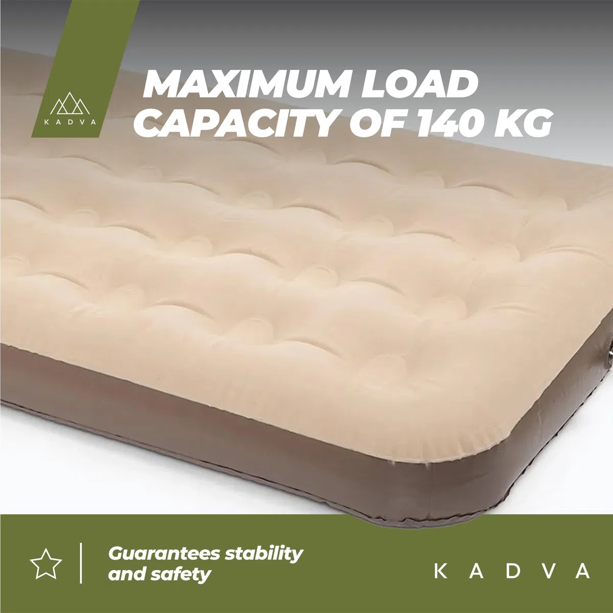 KADVA SINBED Single Luftmatratze in Beige (191x99x22 cm), Tragkraft 140 kg, auslaufsicher mit Doppelventil, PVC, Reparaturflicken. Ideal für Camping, Reisen, Zusatzbett.