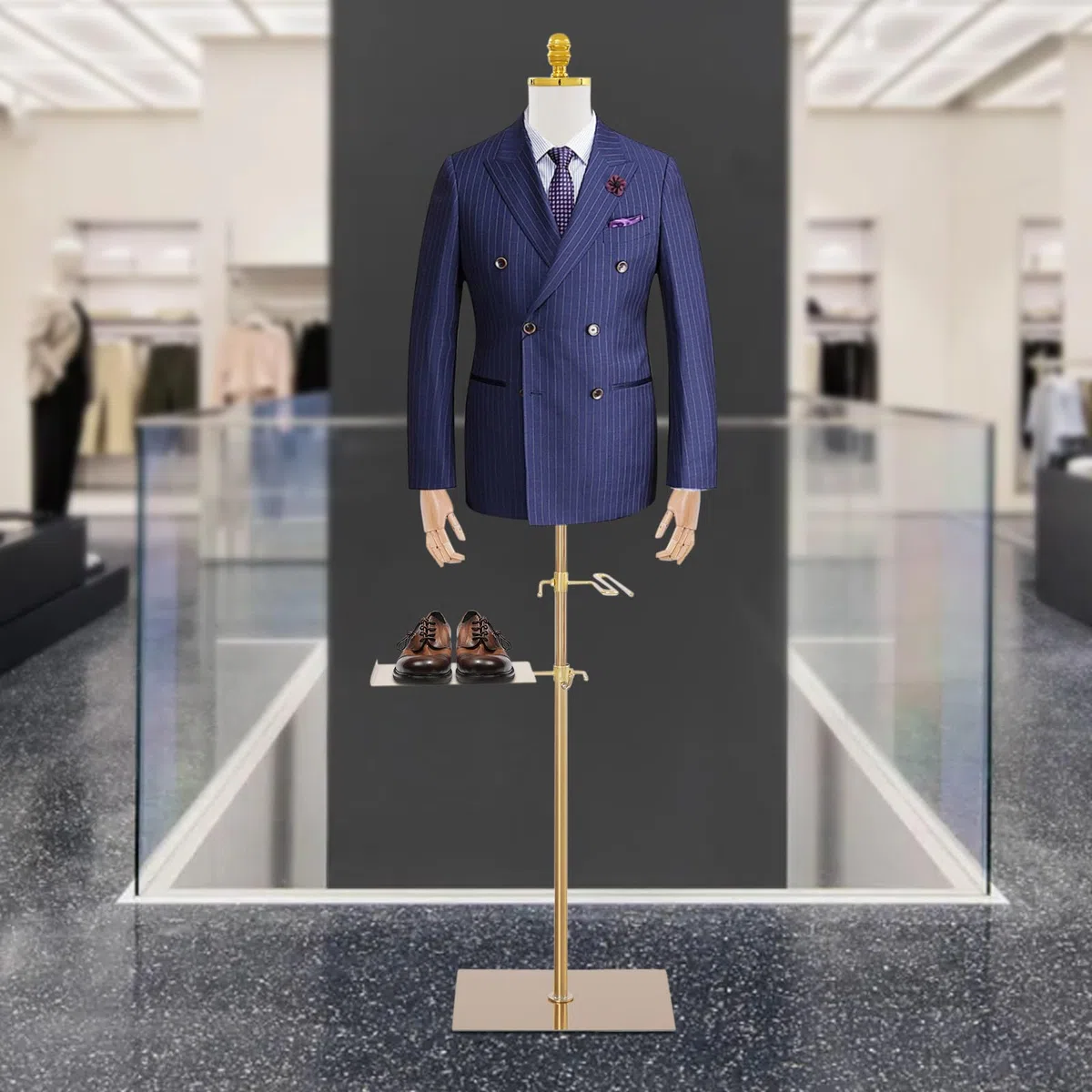 Schaufensterpuppe Männliche Verstellbare Höhe 70-130cm Mannequin Herren mit Holz Armen + Hosenständer + Schuhständer Kleiderform Verstellbarem Torso & Pose Kleiderpuppe für Boutiquen, Geschäfte