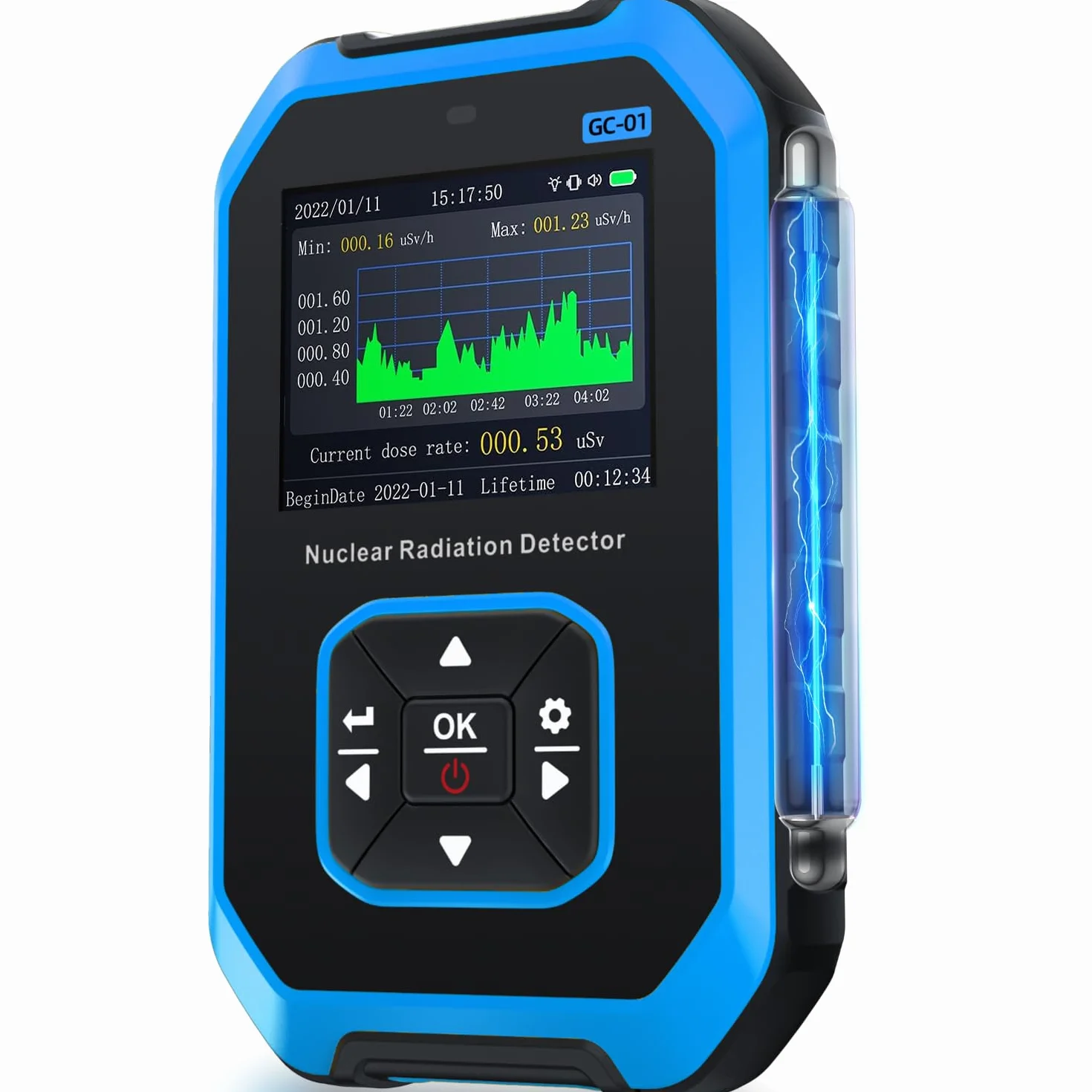 FNIRSI GC-01 Geigerzähler Nuklearstrahlungsdetektor - Nukleare Strahlungsdosimeter mit LCD-Anzeige, Beta Gamma Röntgen Wiederaufladbare Radioaktiver Monitor Tester, 5 Umschaltbare Dosierungseinheiten