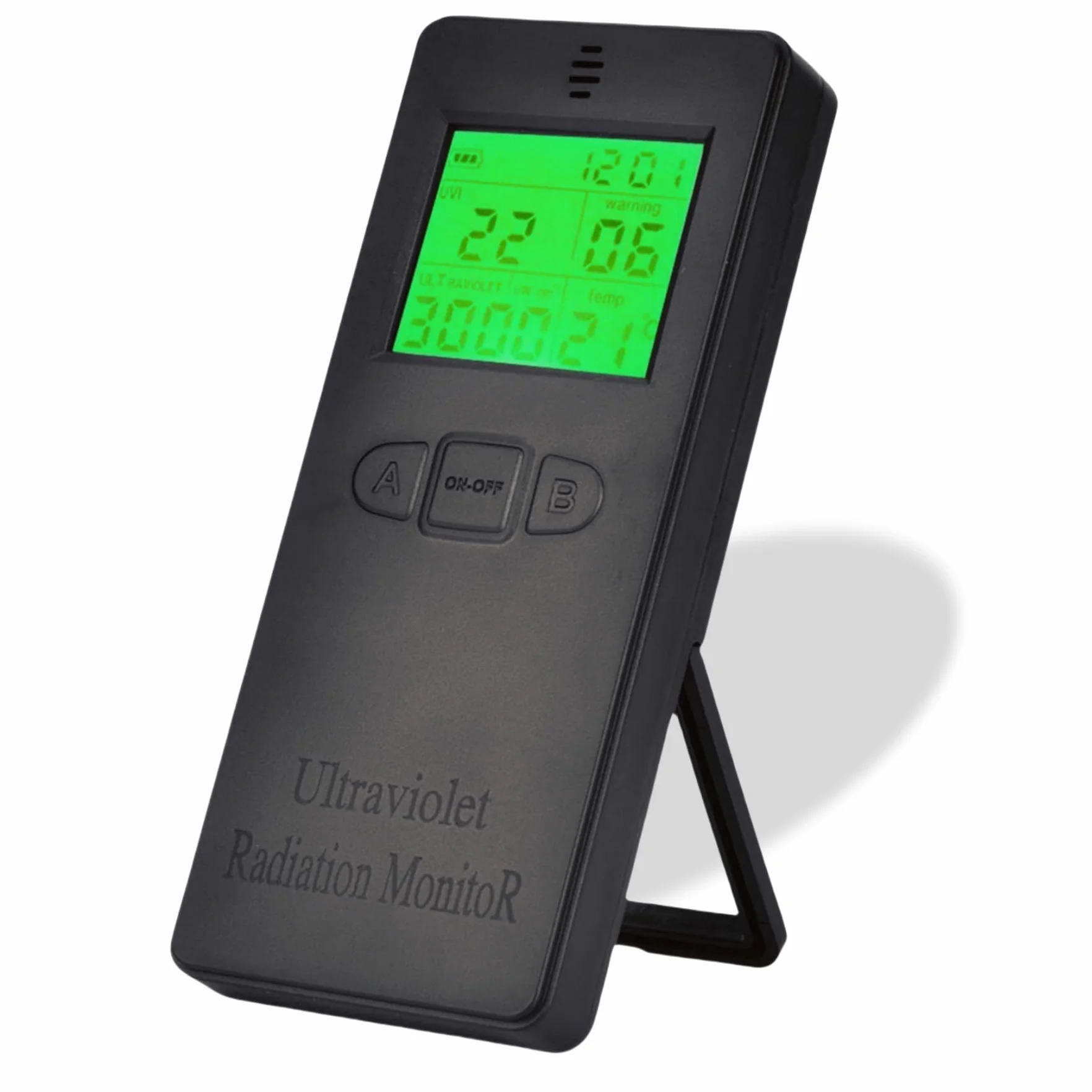 UV-Messgeräte, Digitales UV Messgerät für Tragbarer LCD UV Strahlungsdetektor, mit Temperaturanzeige, Messbereich 0–3000 W/cm², Mit LCD-Display, für UV Strahlen Heim Büro Innen und Außen