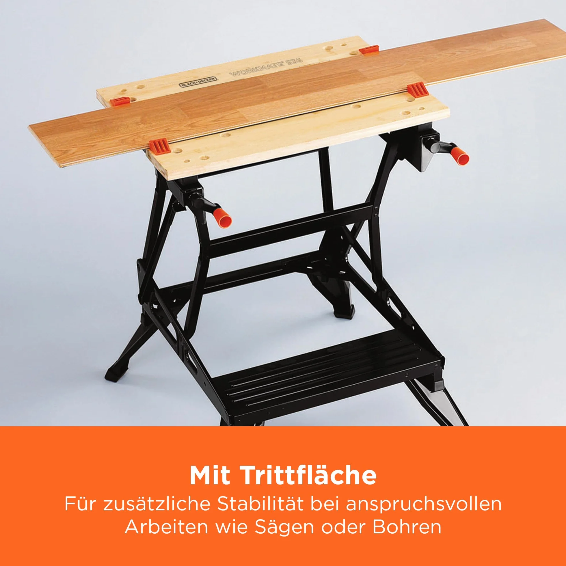 BLACK+DECKER Flexible Werkbank für Werkstatt (Sägebock Werkbank klappbar als Werkstatteinrichtung mit großer Arbeitsfläche, höhenverstellbar, bis 160kg belastbar, Arbeitsfläche: 25 x 61cm) WM536-XJ