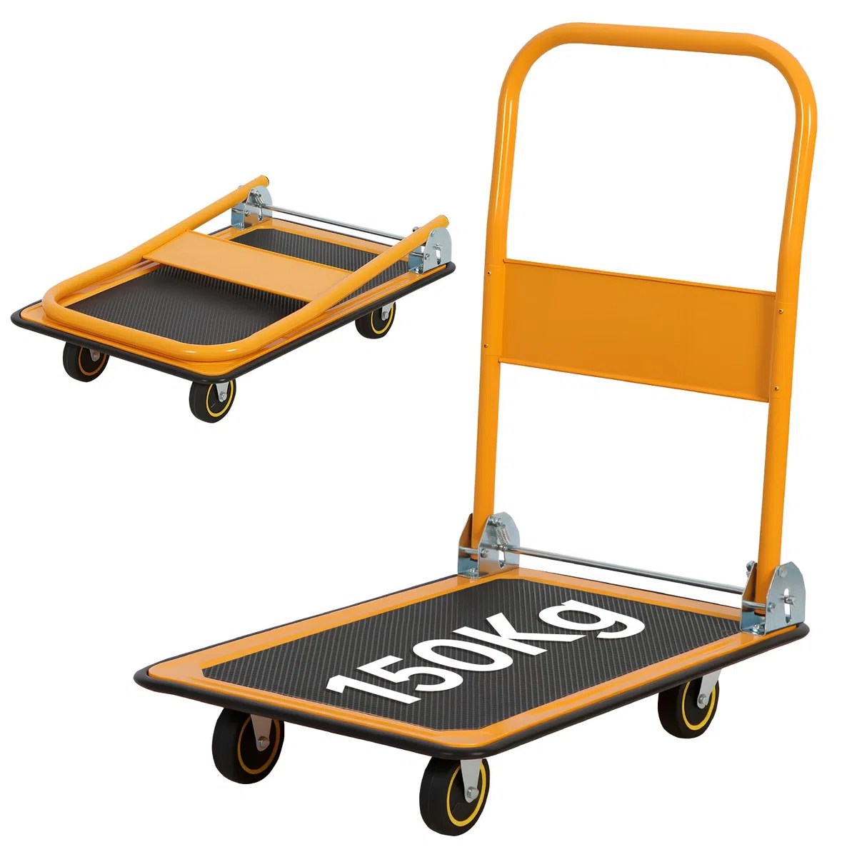 Panana Plattformwagen, Transportwagen Klappbar mit 150 kg Tragfähigkeit - Transportkarre Handwagen Klapptransportwagen mit Lenkrollen & Feststellbremse für Transport und Lagerung (Orange/Schwarz)
