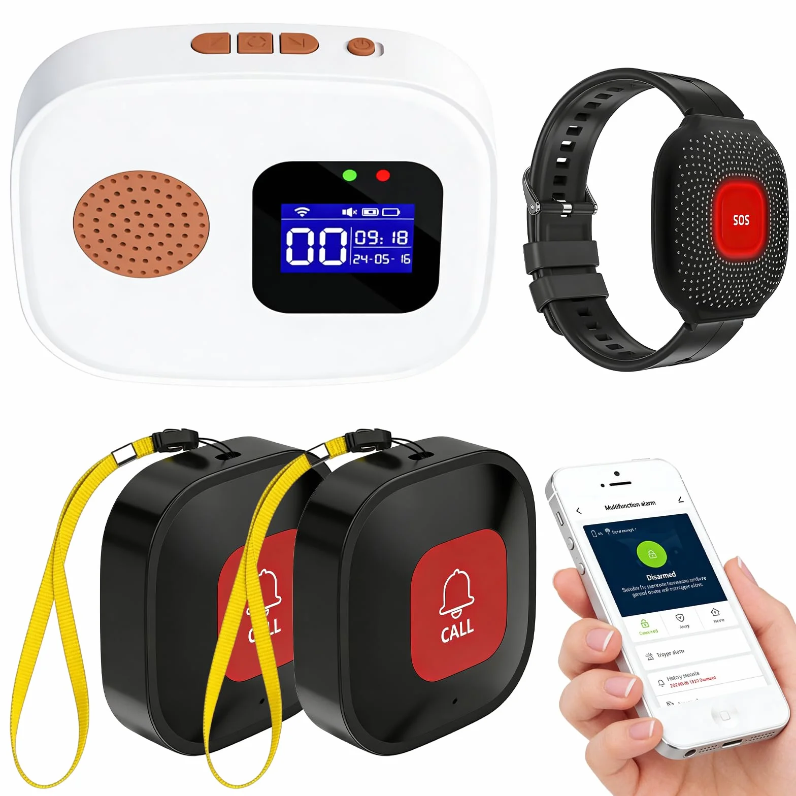 Notrufknopf für Senioren Notruf Armband, Tuya-WiFi Smart Hausnotruf mit Notrufarmband, Notrufklingel Alert System Senioren Alarmknopf für Patienten Behinderte,Kinder(1*Empfänger+2*Knopf+1*Armband)
