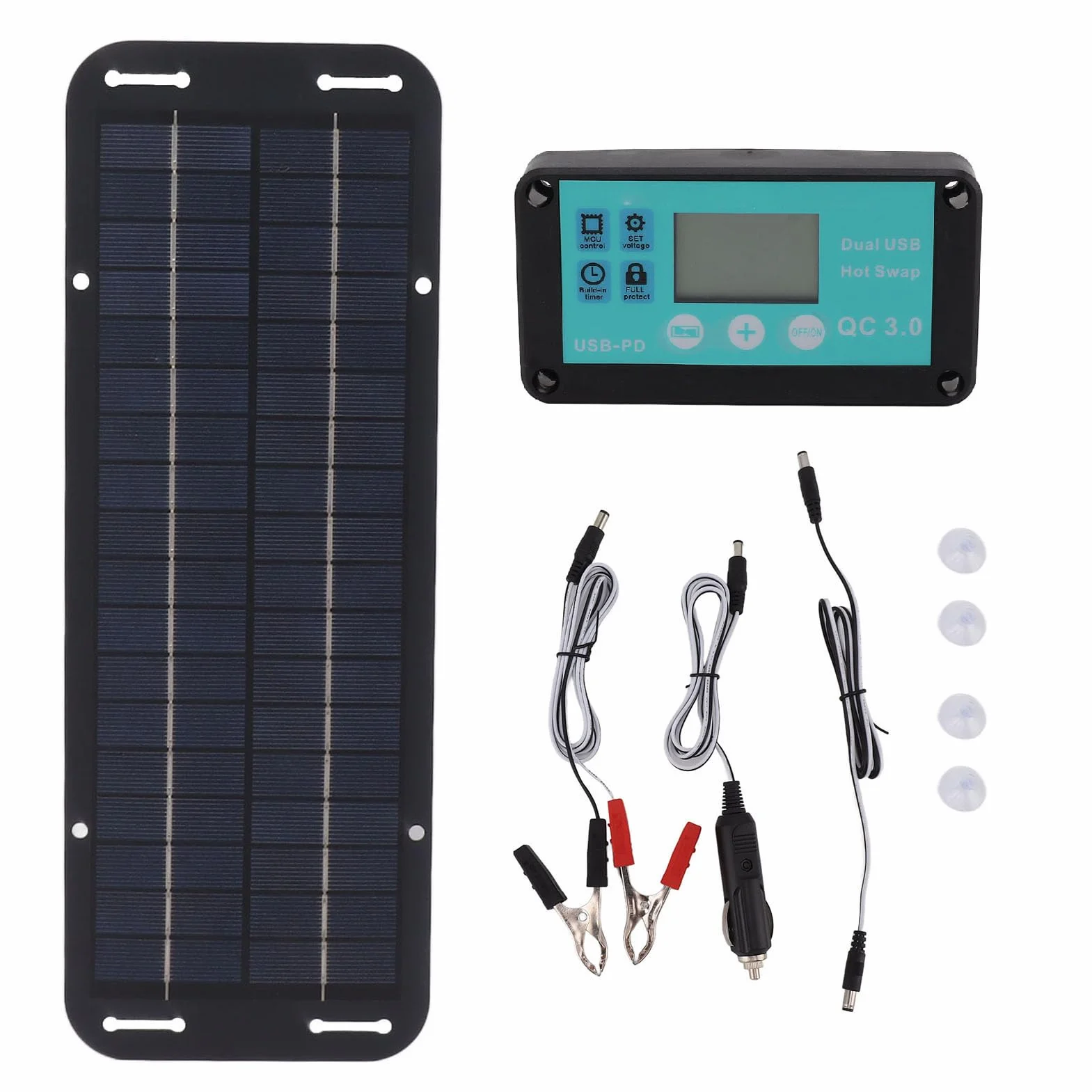 SIXRUN 20W Solarpanel Ladegeräte, Schwarze Solarzelle mit Wasserfestem MPPT -Controller für Wohnmobile Fahrzeugfahrzeug -Reisecamping mit Schwarzen Sonnenkollektoren