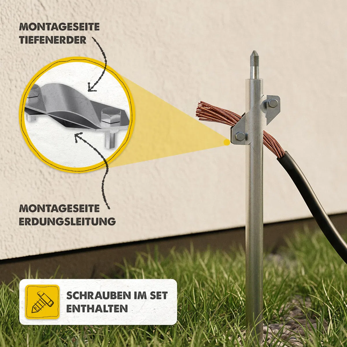 Tiefenerder Erweiterungsstab - Ø20mm V4A Edelstahl, Erdungsspieß Erdung Kreuzerder Staberder Erdnagel Erder Erdspieß Erdungsstab Erdungskabel Erdungsschiene für Blitzableiter und Solar