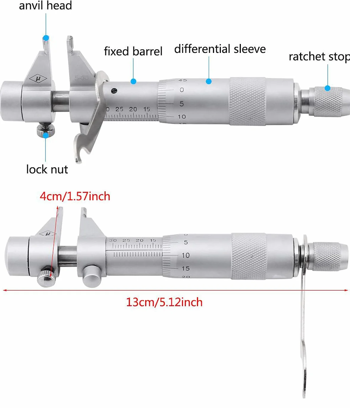 Innendurchmesser-Mikrometer, 5–30 mm Spiral-Innenmikrometer Edelstahl-Bohrungs-Innendurchmesser-Messgerät 5–30 mm Bereich 0,01 mm Präzision