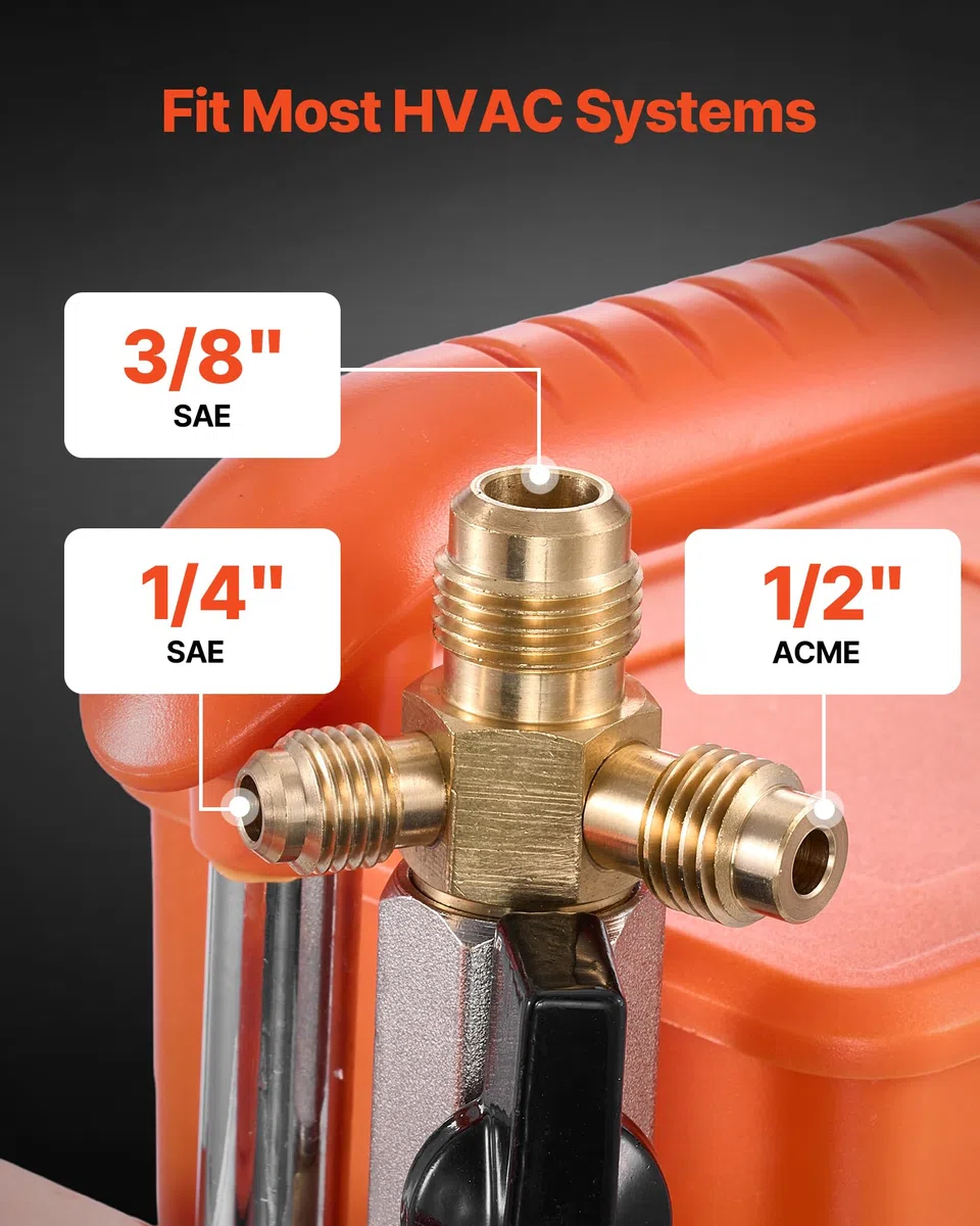 VEVOR Vakuumpumpe, 5 CFM 142 L/min, zweistufig, 375 W, geeignet für R134a-, R22- und R410a-Systeme, 4-poliger Motor, für die Wartung von Kfz-Klimaanlagen & die Entgasung von Harzen, inkl. Öl.