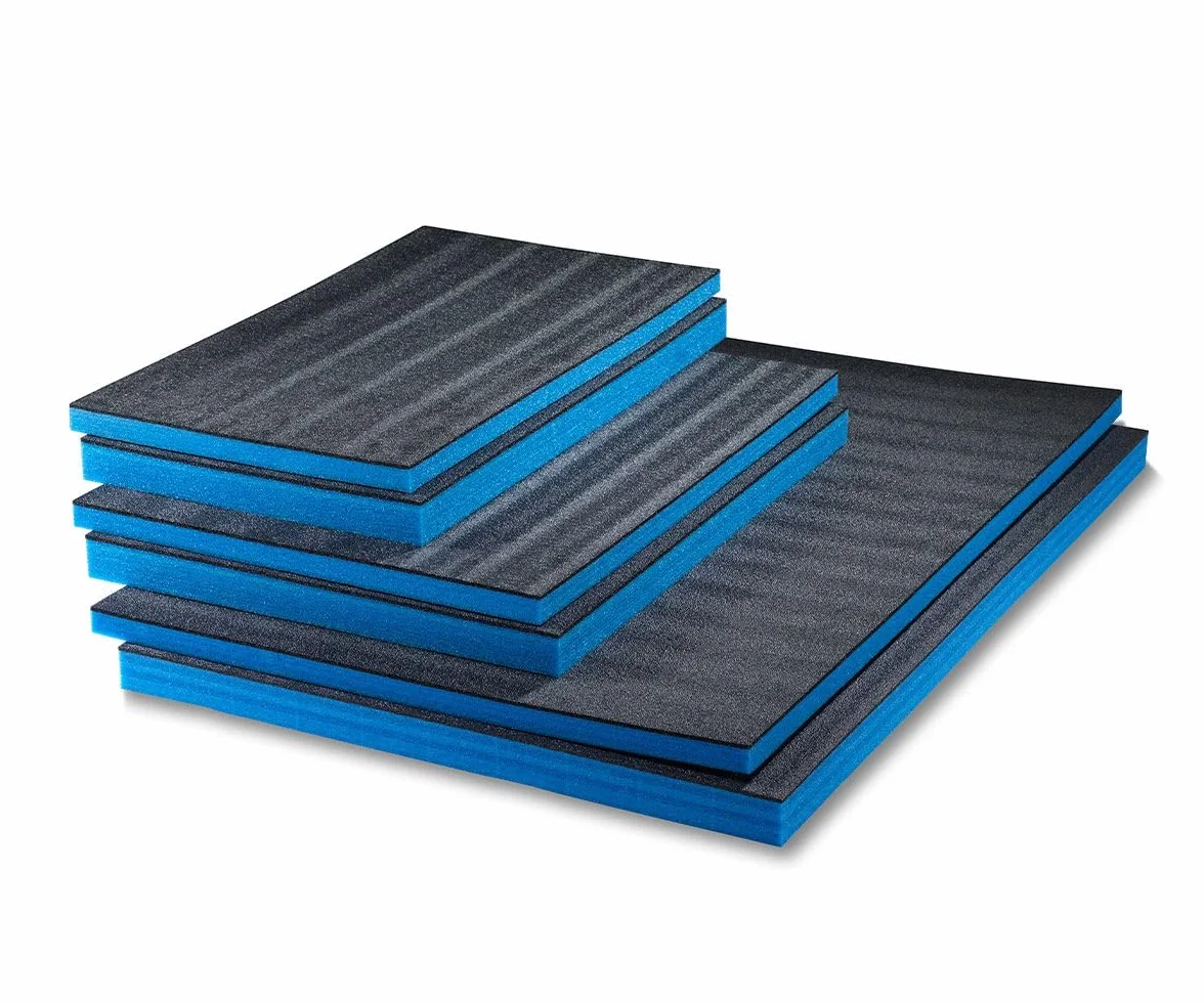 Multilayer Schaumstoff | 5 Stück | 800 x 600 x 30 mm, Shadow Foam, Schneiden und Abziehen, Anpassbare, Kaizen Foam, Werkzeugeinlage für Kamera, Werkzeugkoffer, Werkzeugwagen, Blau & Schwarz