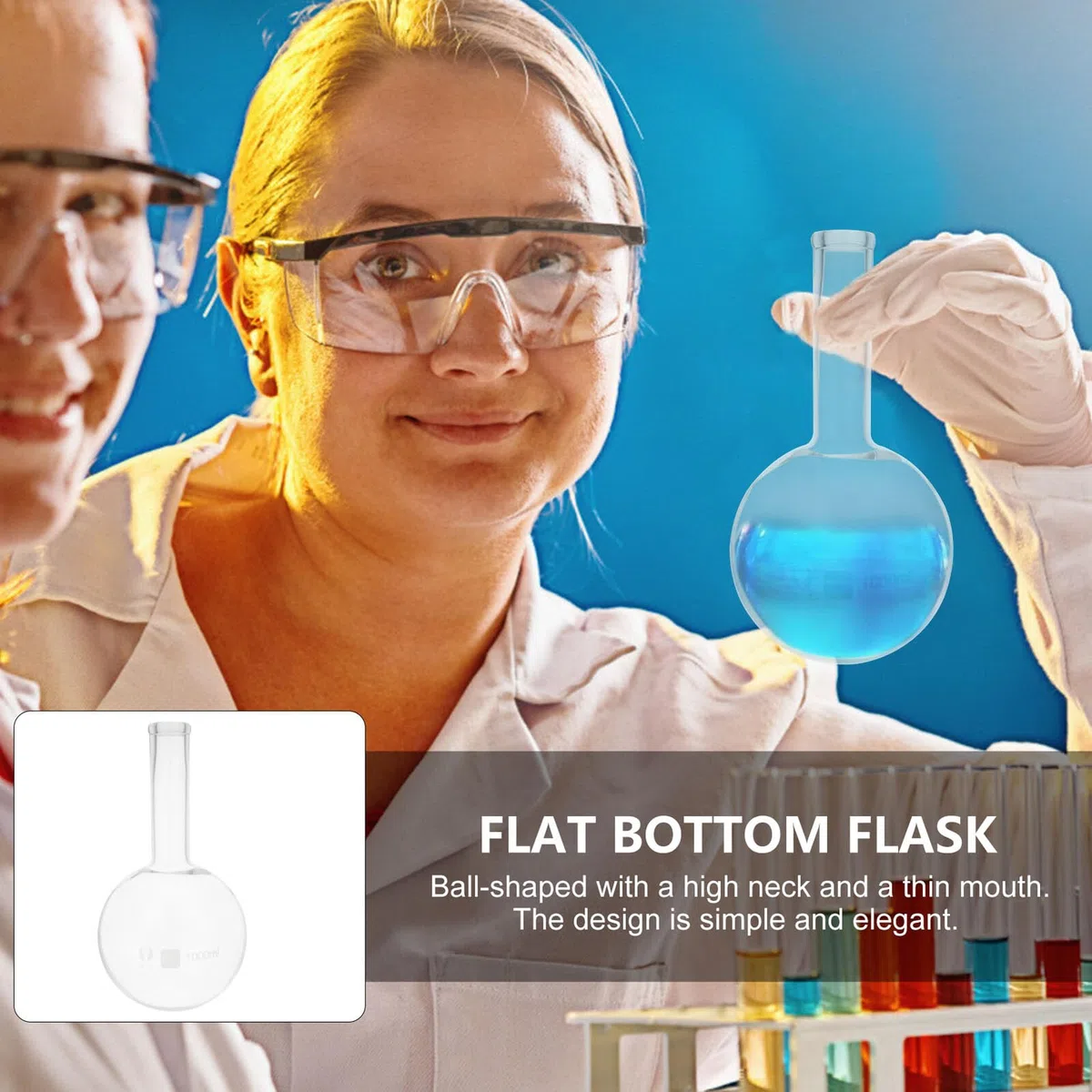 SHERCHPRY Rundkolben aus Glas 1000ml mit Flachboden und Dünnem Hals Hitzebeständig und Grate für Laborbedarf und Wissenschaftliche Experimente