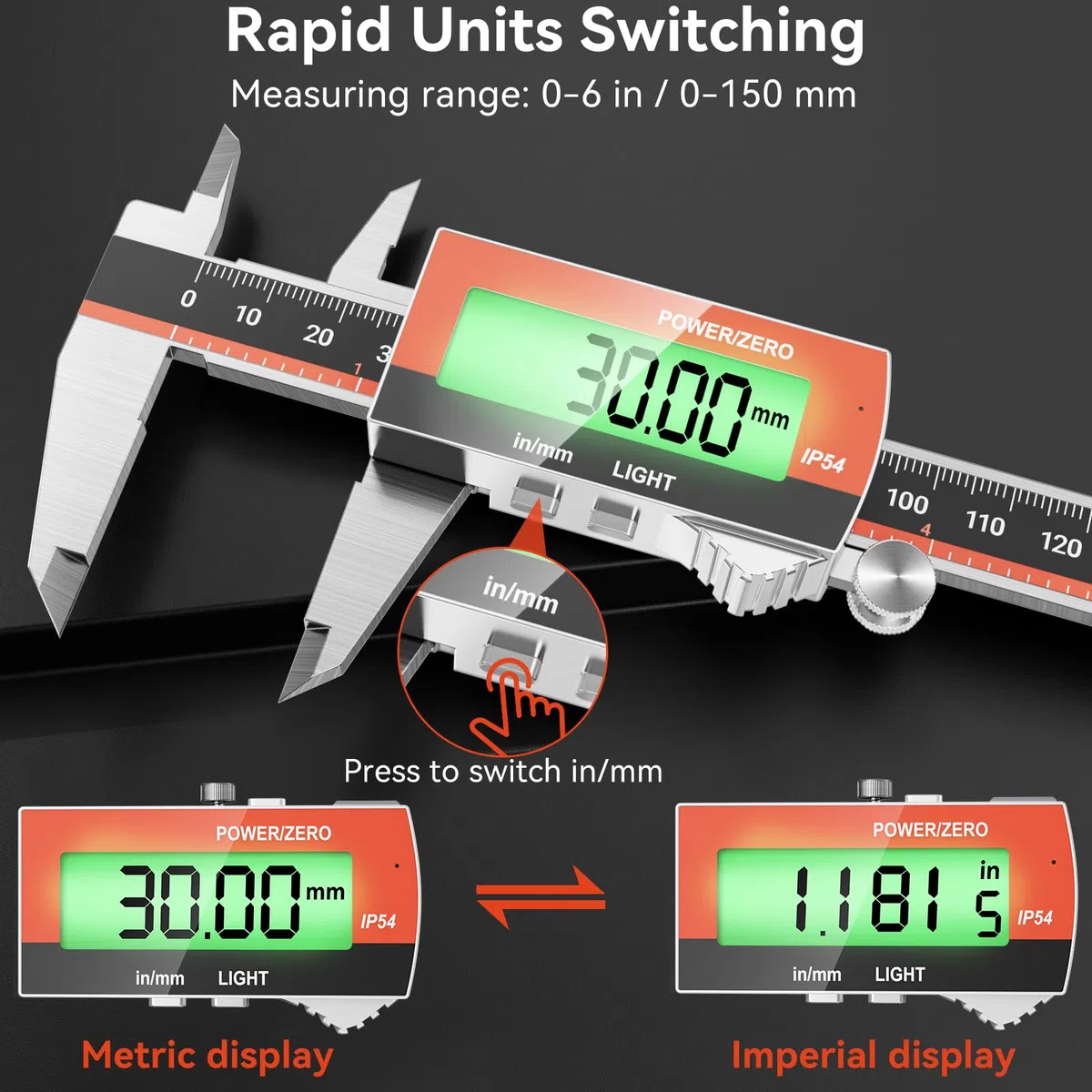 Preciva Digitaler Messschieber (wiederaufladbar), 150 mm Schieblehre Digital Edelstahl, elektronischer Messschieber, LCD-Display, für Industrie-, Elektro-, Bastler- und Automobilanwendungen
