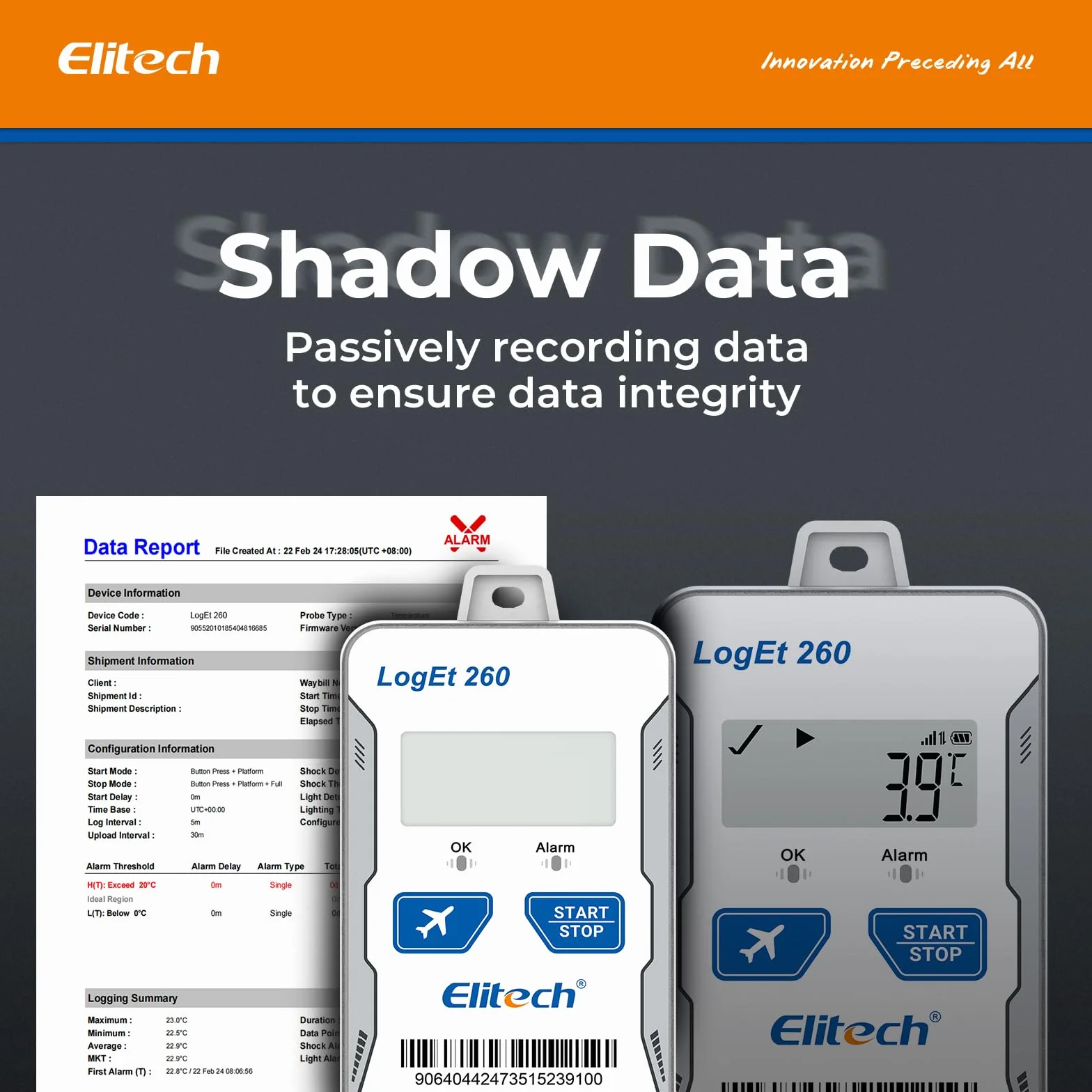 Elitech 4G LTE Echtzeit Temperatur Datenlogger für Feuchte/Licht/Erschütterung/Ortung mit SIM-Karte, Flugmodus, Cloud-Speicher, SMS/E-Mail/APP-Alarm, 100.000 Datenpunkte Loget260THE