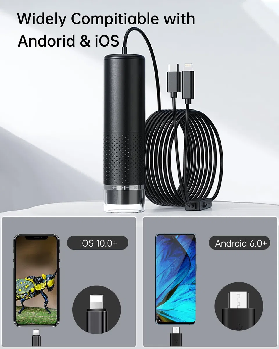 USB Mikroskop Handy, 1080P HD Mikroskope für iPhone Android, 10 Bis 200X Mikroskop Digital mit 8 LED Handy Mikroskop Kompatibel mit iOS, Android, Tablet
