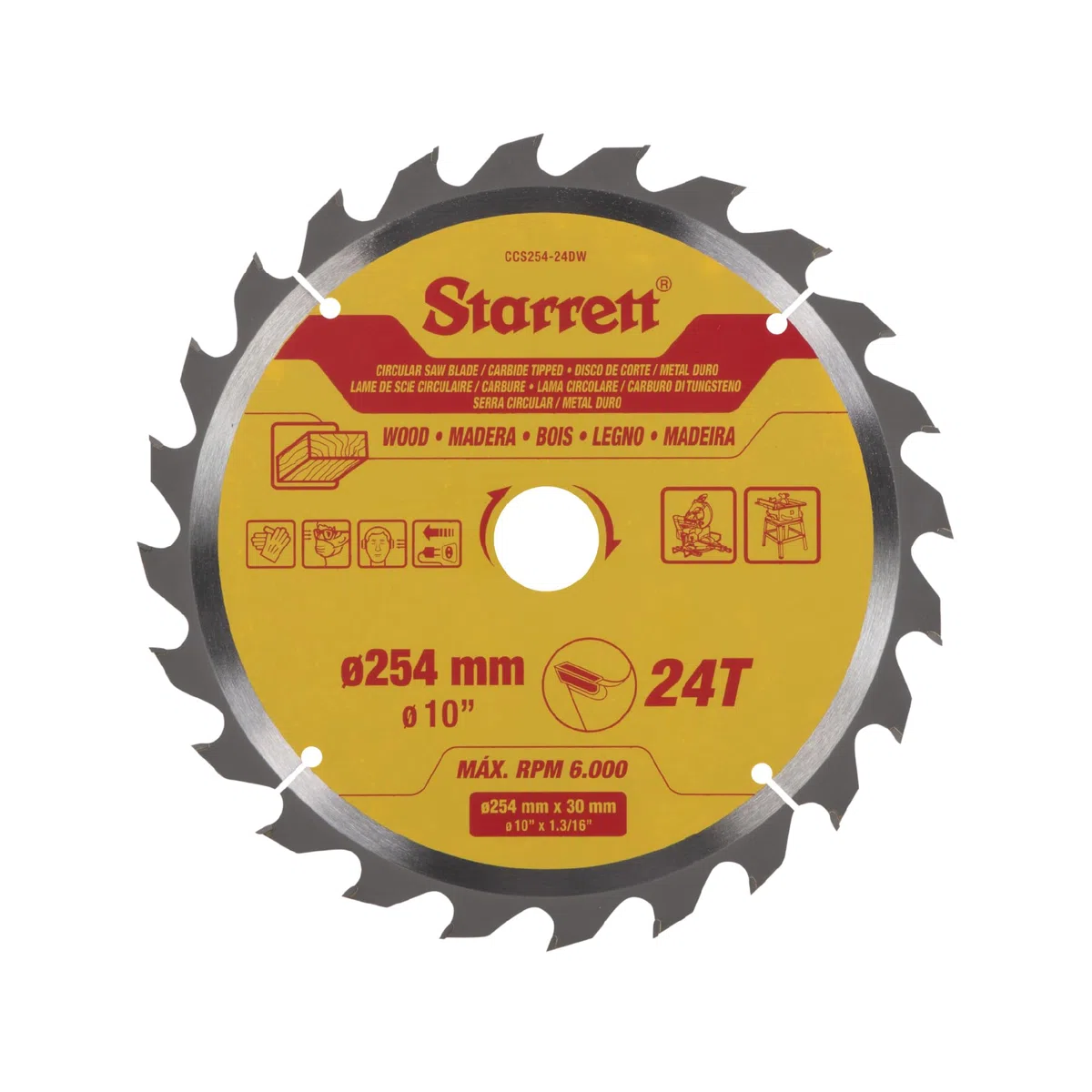 Starrett Kreissägeblatt für Holz, 254 mm, 24 Zähne, 16/19/25/30 mm Bohrung