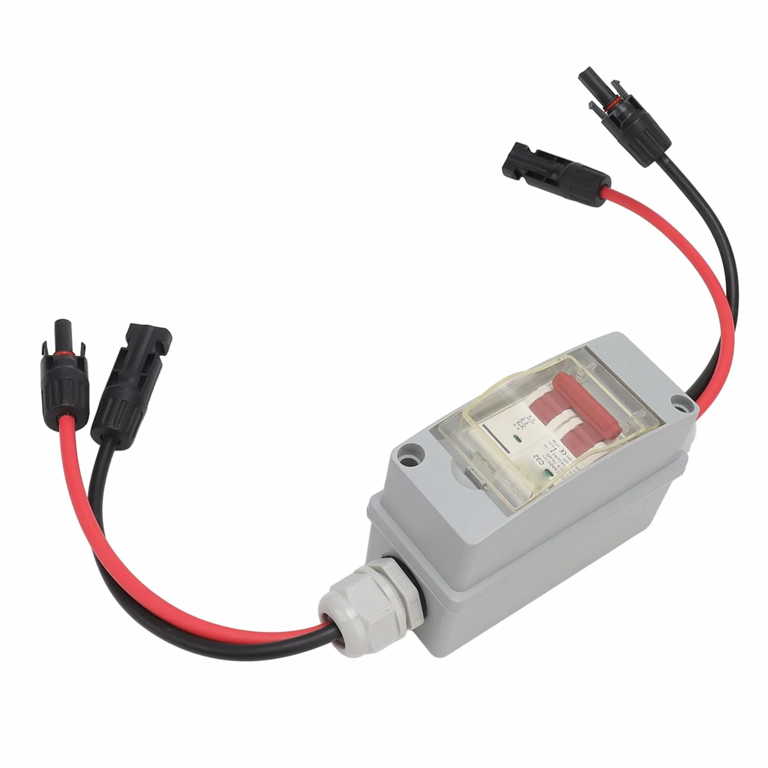 Cocoarm Leistungsschalter MCB 2P DC Combiner Box, Überspannungsschutz, Transparente Abdeckung, IP65, DIN-Schiene, 32 A, Anwendbar für Haushalt, Wohnmobil (Mit Kabel und