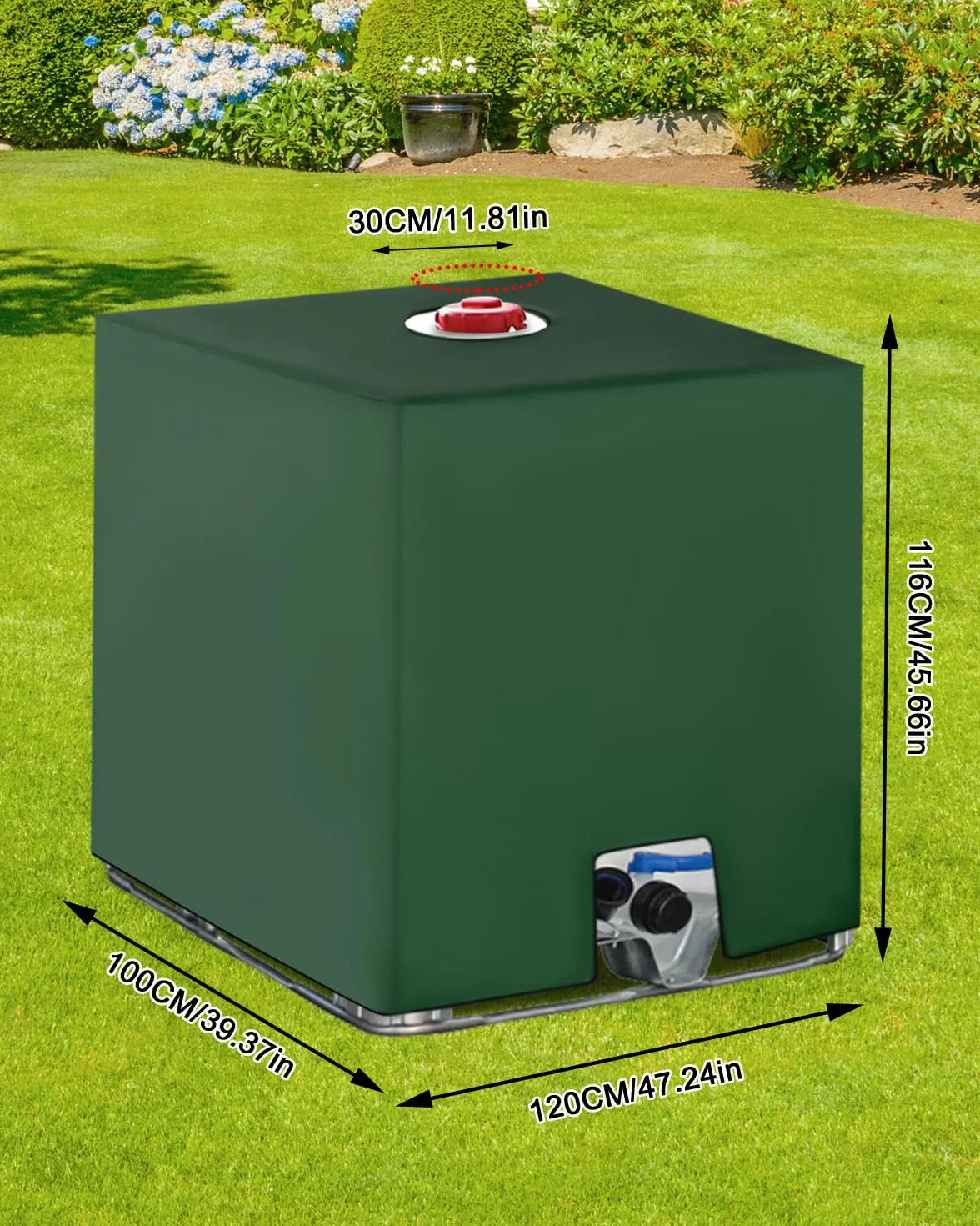 2PC IBC Tank Abdeckung, Wassertank Abdeckplane 1000L, IBC Container Zubehör, IBC Wassertank Abdeckung für Wasserfass, Anti-UV Schutzplane Regenwassertank Abdeckung, 116 x 100 x 120 cm