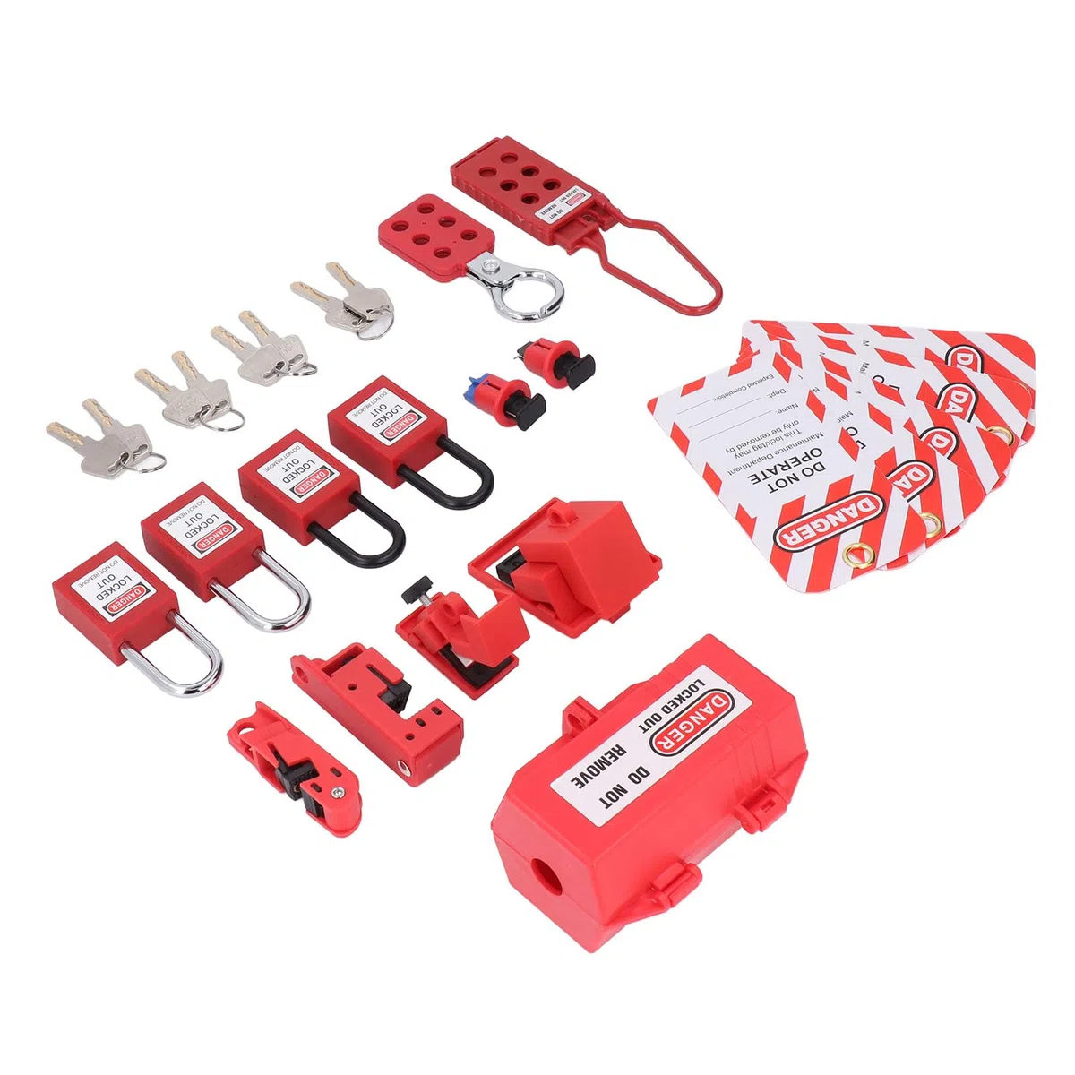 Elektrisches Lockout-Tagout-Kit, Klammer für Mehrpolige Leistungsschalter-Lockouts, 4 Loto-Schlösser (2 Schlüssel Pro Schloss), Steckschlösser, 2 Haspen, 5 Lockout-Tags,