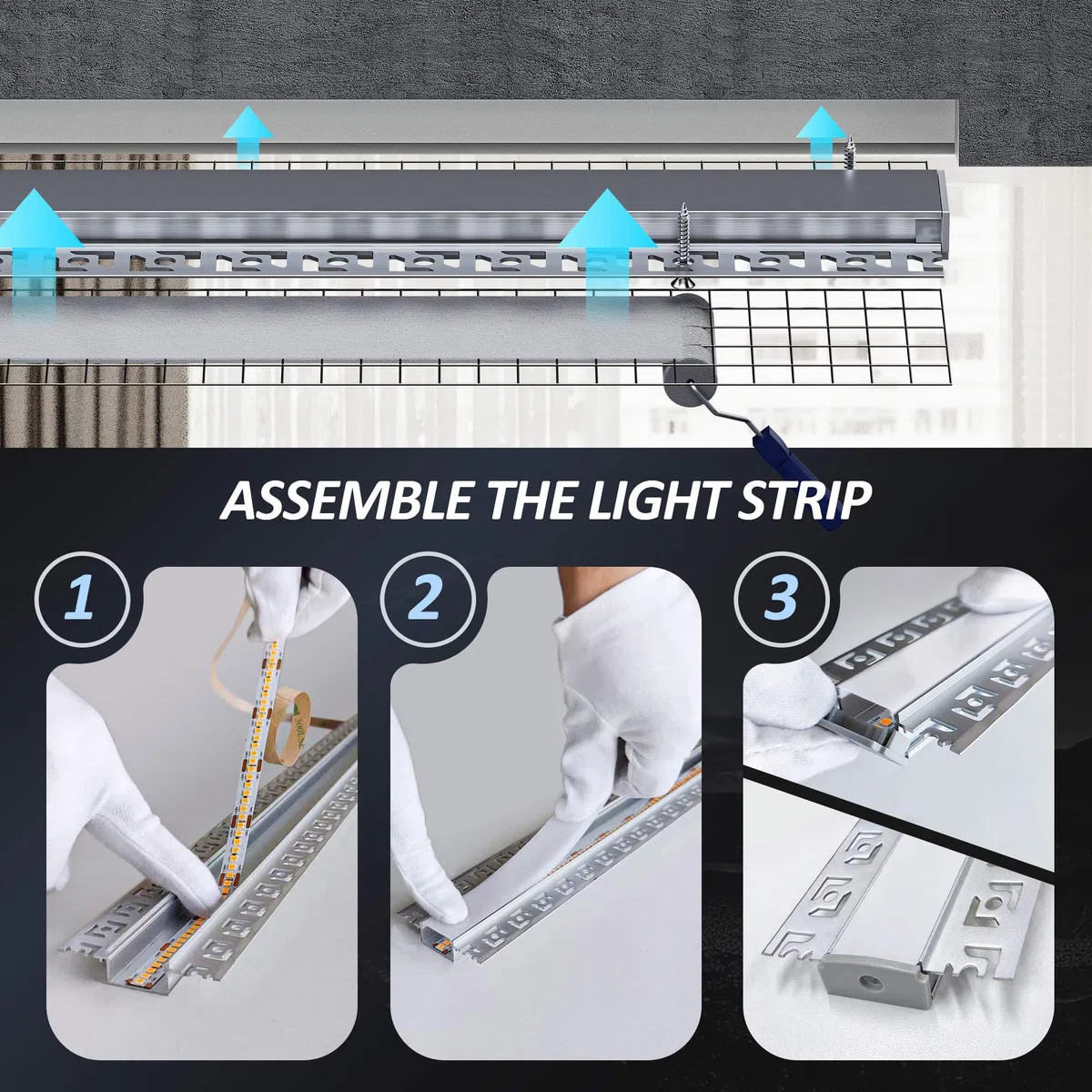5 x LED Trockenbauprofil 2M Aluminium Profil für Strip Schiene Unterputz Kanal und Diffusor Aufputz für Indirekte Beleuchtung Decker