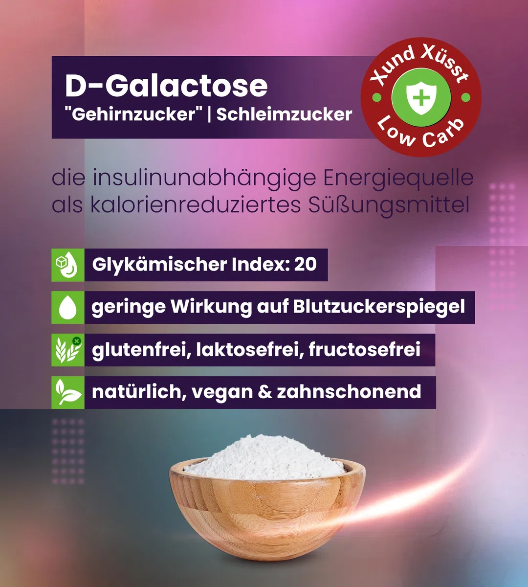D(+) Galactose 500 g Pulver - hochrein 99,8% - Schweizer Markenqualität - aus Akazie fermentiert & lactosefrei - Schleimzucker - sehr gut löslich