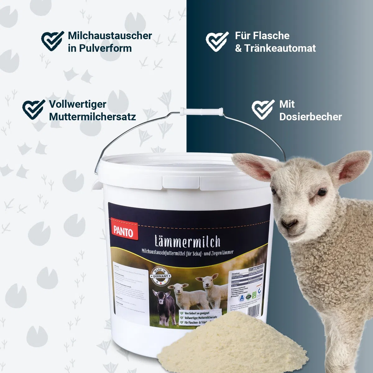 PANTO Lämmermilch Milchersatz 10 kg – Milchaustauscher für Schaflämmer & Ziegenlämmer, vollwertiger Muttermilchersatz in Pulverform mit Kasein, geeignet ab Geburt