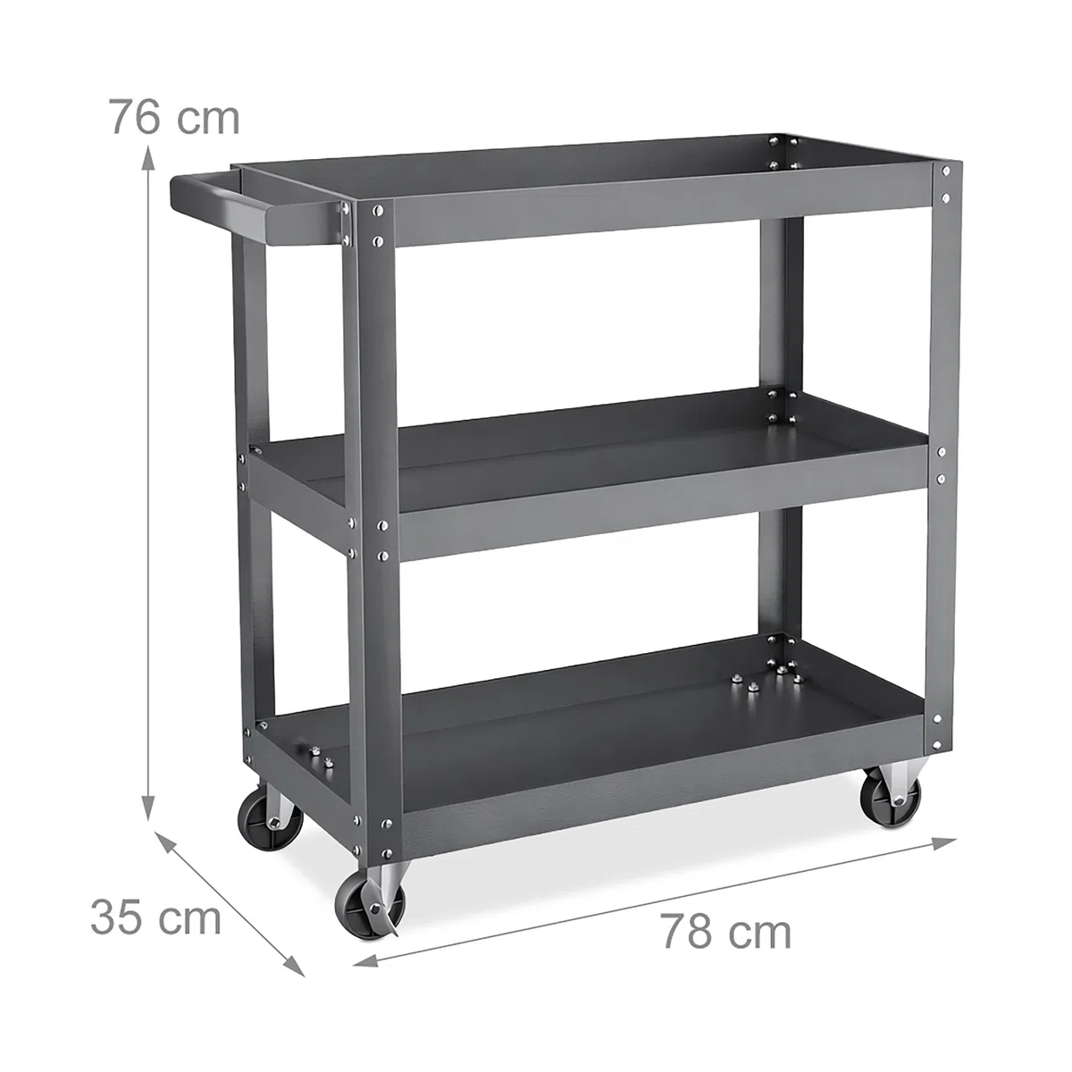 Relaxdays Werkstattwagen, Werkzeugwagen mit 3 Ebenen, mobiler Montagewagen, bis 100 kg belastbar, HBT: 76x78x35 cm, grau