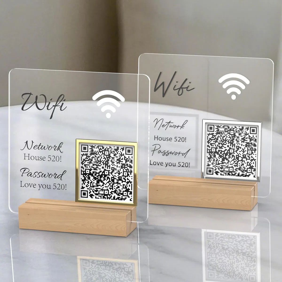 WiFi-Schild, Personalisierbares WLAN-QR-Code-Schild aus Acryl, 5x5 Zoll