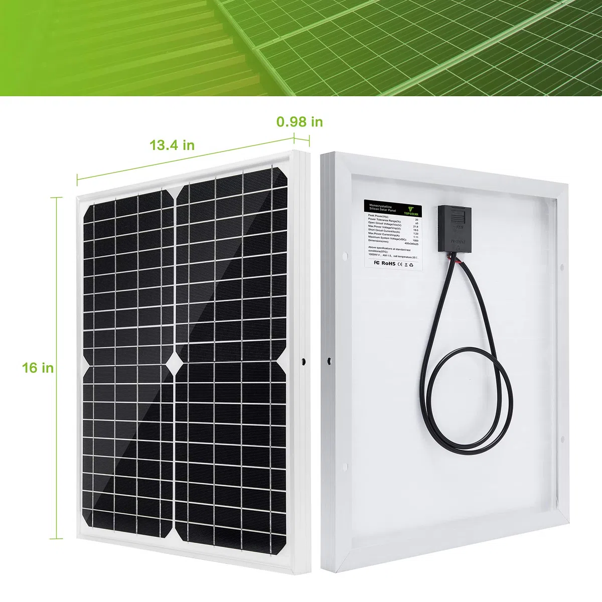 20W 12V Monocrystalline Solar Panel, Solar Panel Kit with 10 A Solar Charger Charge Controller Photovoltaic Systems Solar Powered for Caravan, Camper, Boat