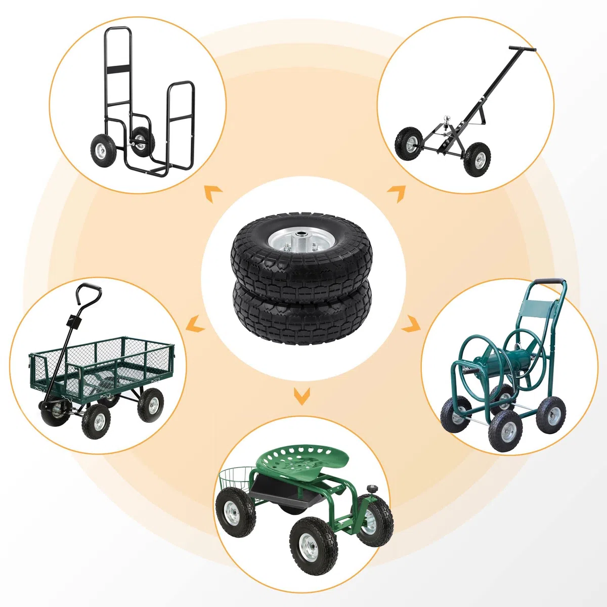 Yaheetech 4x PU Rad Vollreifen Sackkarrenrad, ØxB 255 x 80 mm, 4.10/3.50-4, 16 mm Achse Reifen, pannensicher verschleiß, Bollerwagen Ersatzrad Schubkarrenreifen