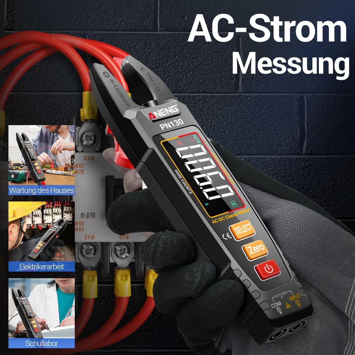 ANENG Multimeter Stromzange,Farb-LCD Wiederaufladbarer U-förmiger Strommesszange,4000 Counts mit Wechselstrom/Gleichstrom Strom,Spannung,Widerstand,Kapazität,berührungslose Spannungserkennung Werkzeug