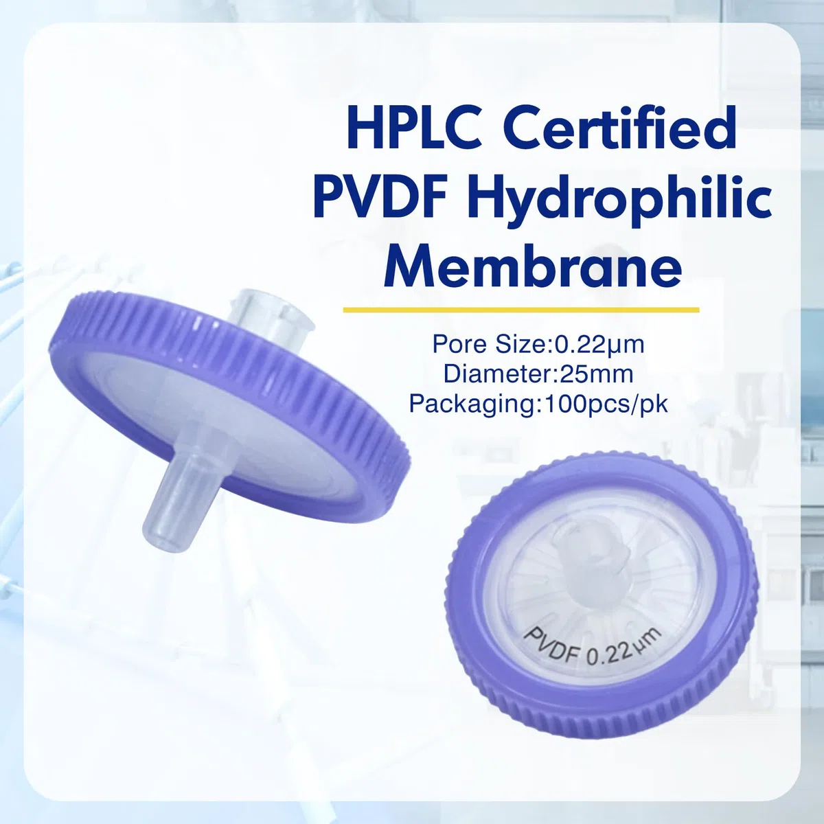 100 Stücke PVDF Spritzenfilter Hydrophilic 0,22 μm Porengröße, 25 mm Membran Durchmesser, Labor-spritzenfilter für die Biomedizinische Wissenschaft, Lila (Fässern Verpackt)