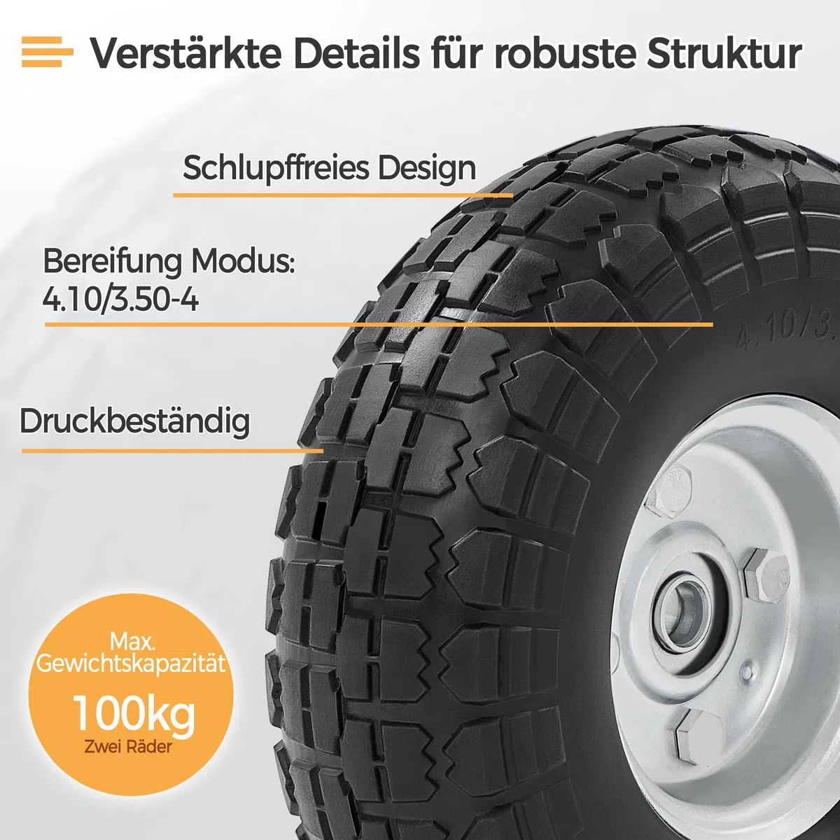 Yaheetech 4x PU Rad Vollreifen Sackkarrenrad, ØxB 255 x 80 mm, 4.10/3.50-4, 16 mm Achse Reifen, pannensicher verschleiß, Bollerwagen Ersatzrad Schubkarrenreifen