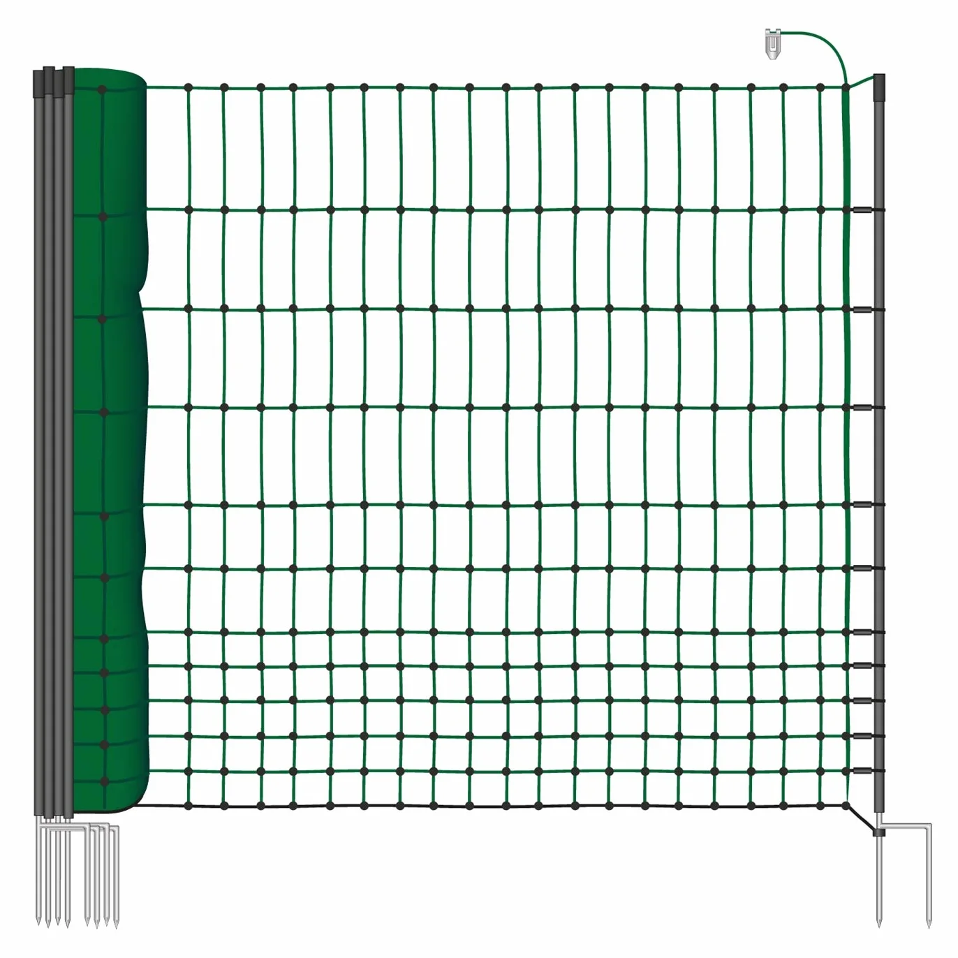 VOSS.farming 25 m Hundezaun, Katzenzaun, Hühnerzaun, Geflügelzaun, Geflügelnetz, 112 cm, 9 Pfähle, 2 Spitzen, grün Classic